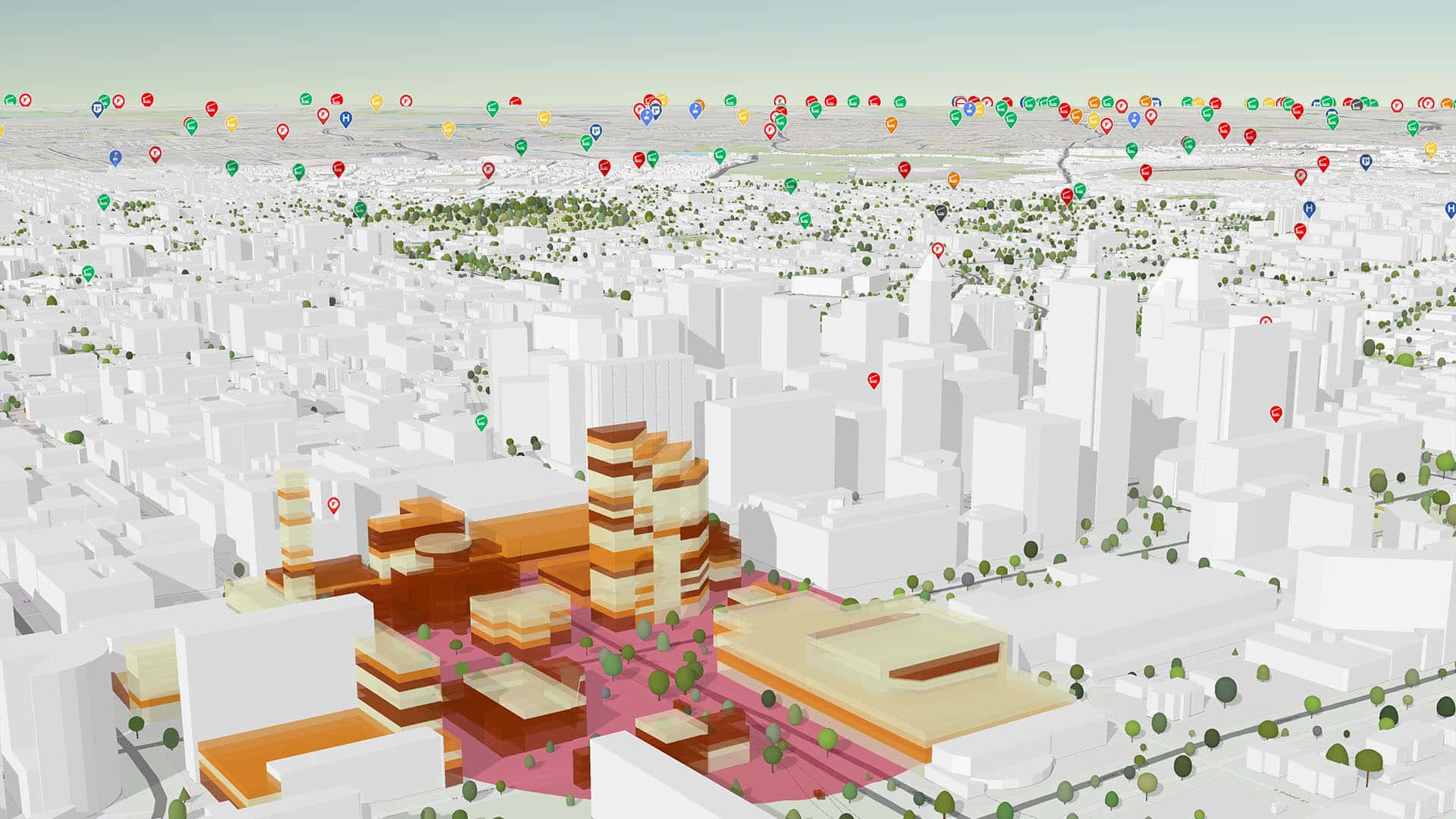 3d Pokemon Go, aerial view, stylized cityscape, Full HD Desktop Wallpaper