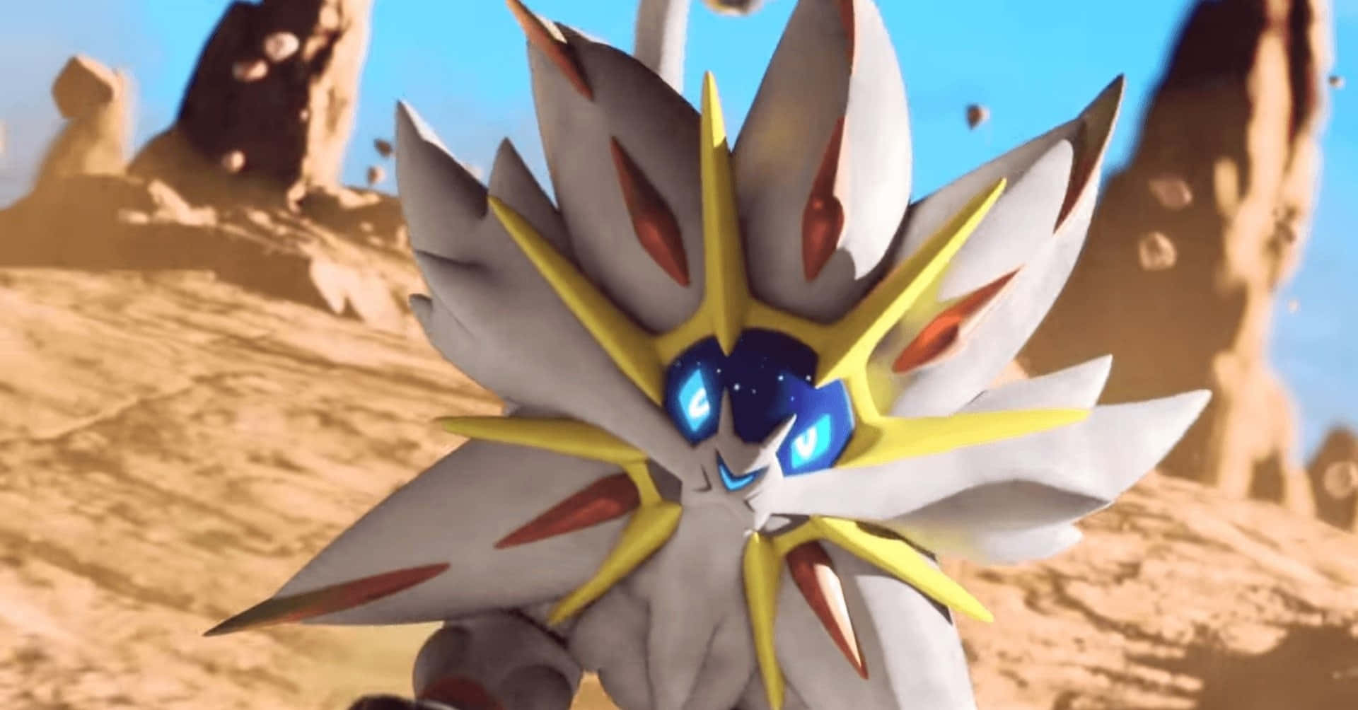 3d Pokemon Go, white and yellow Pokémon, glowing blue eyes, Full HD Desktop Wallpaper