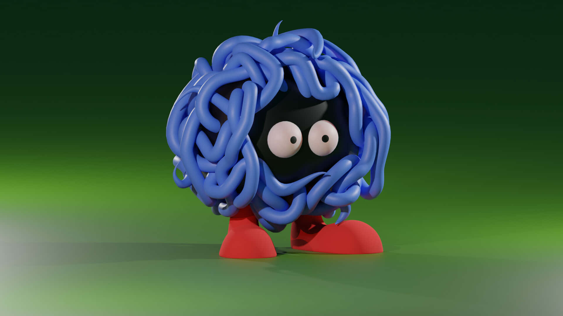 3d rendered Tangela sculpture, blue noodle-like hair, red feet, Full HD Desktop Wallpaper