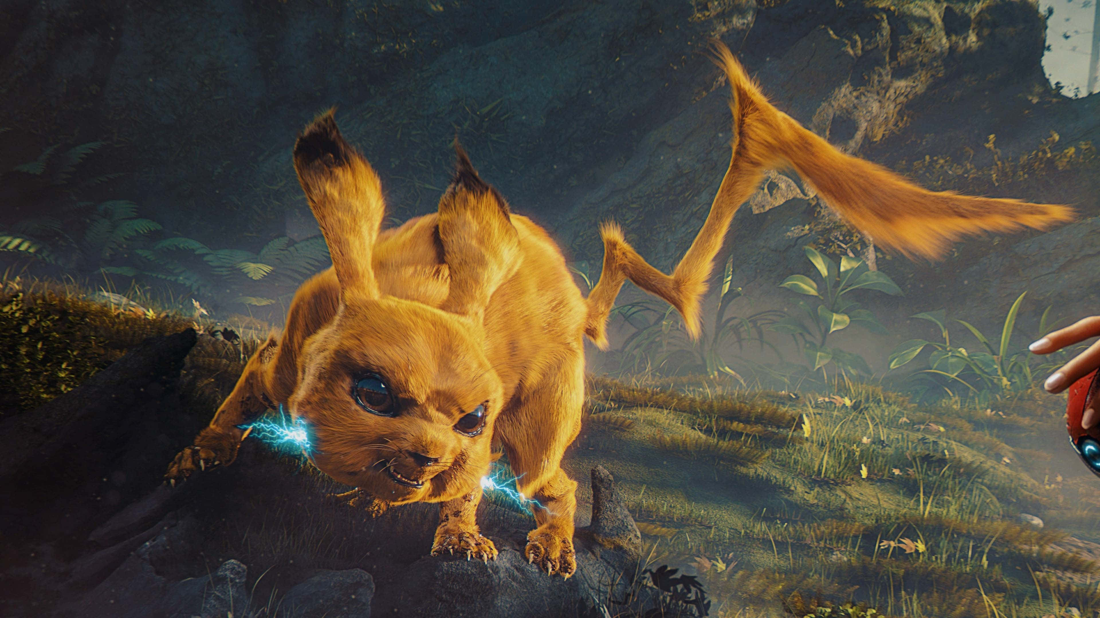 3d Pokemon Go, golden Pikachu, glowing blue electricity, 4K Desktop Wallpaper