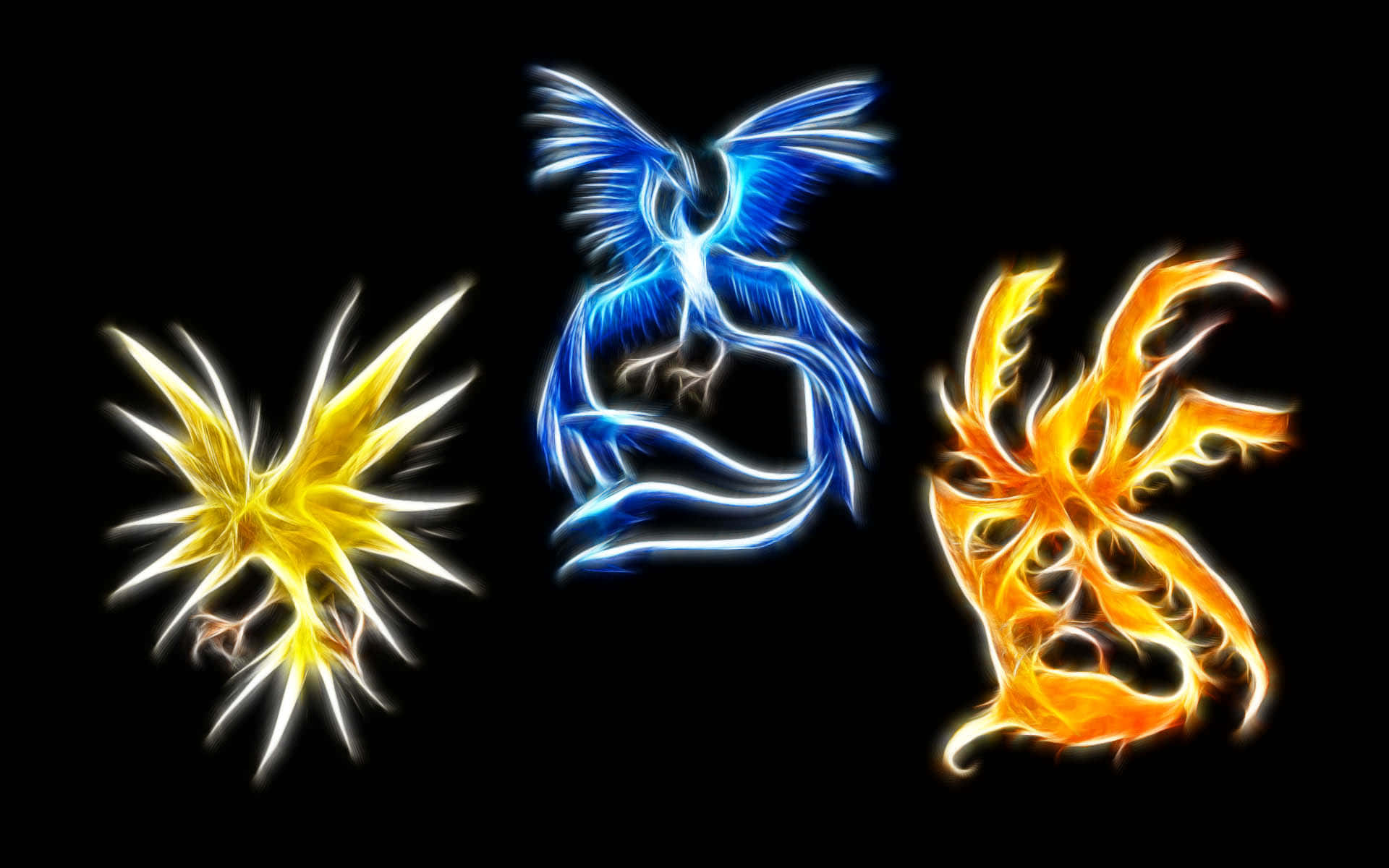 3d pokemon go, fractal phoenixes, yellow blue and orange, Full HD Desktop Wallpaper
