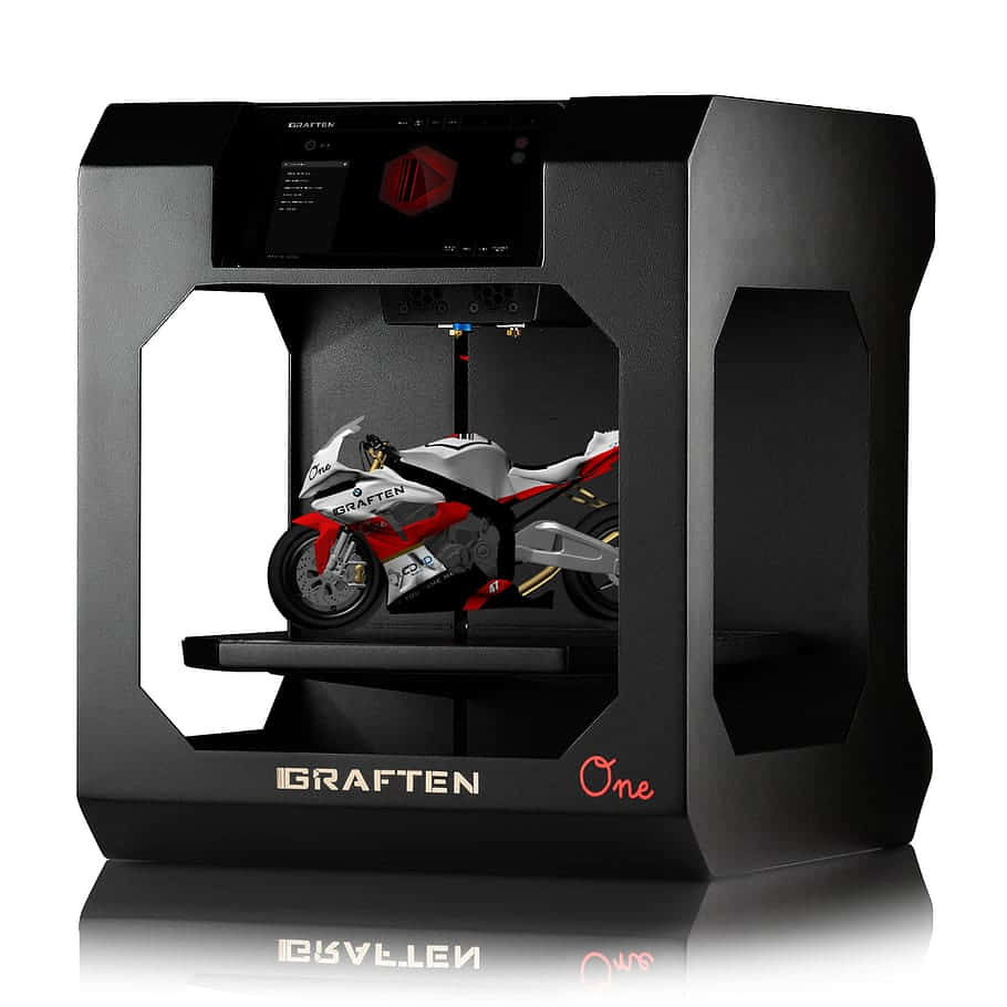 3d printer, sleek black, white and red motorcycle model, SD Desktop Wallpaper