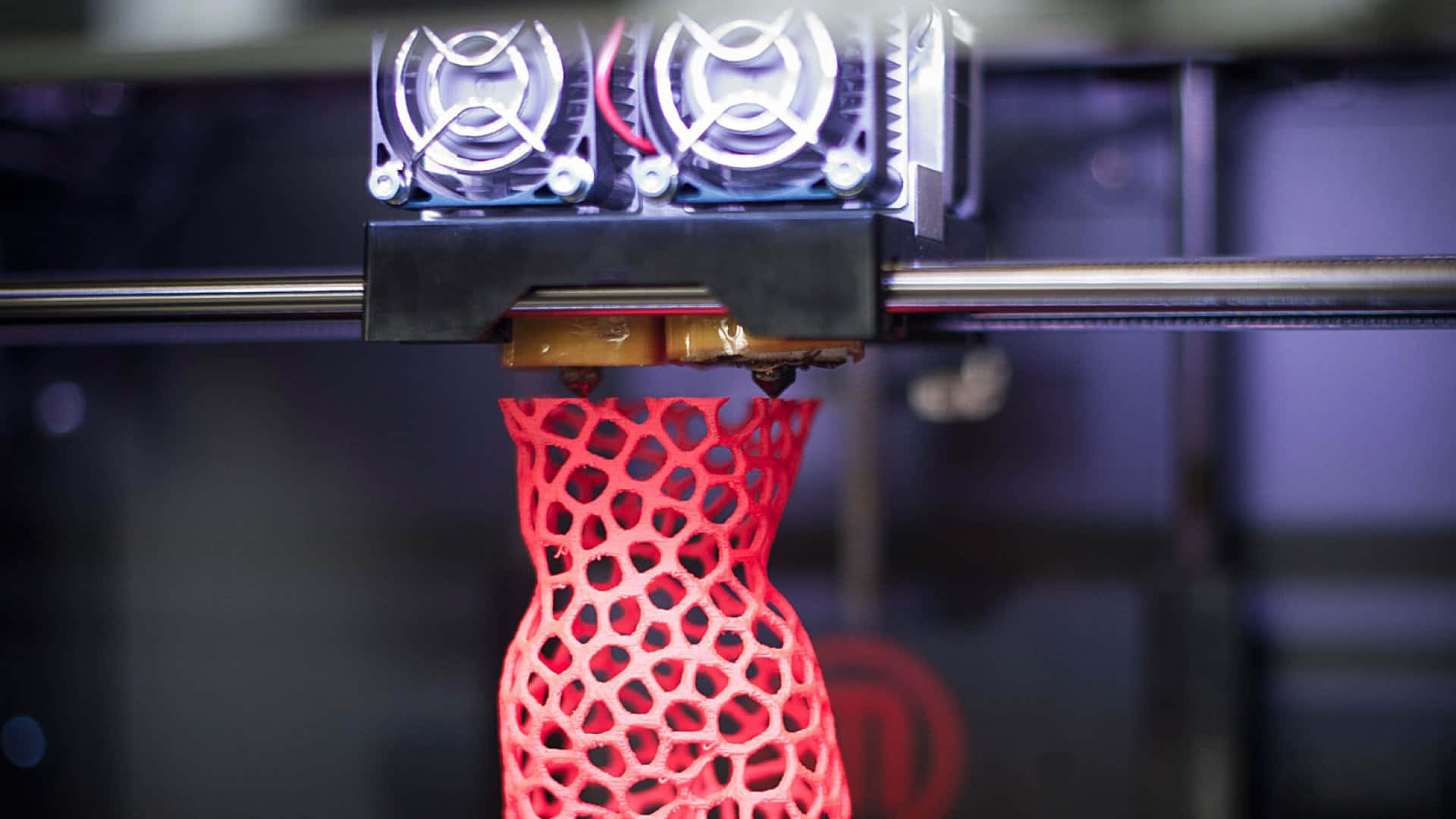 3d printer, lattice-patterned vase, vibrant red filament, Full HD Desktop Wallpaper