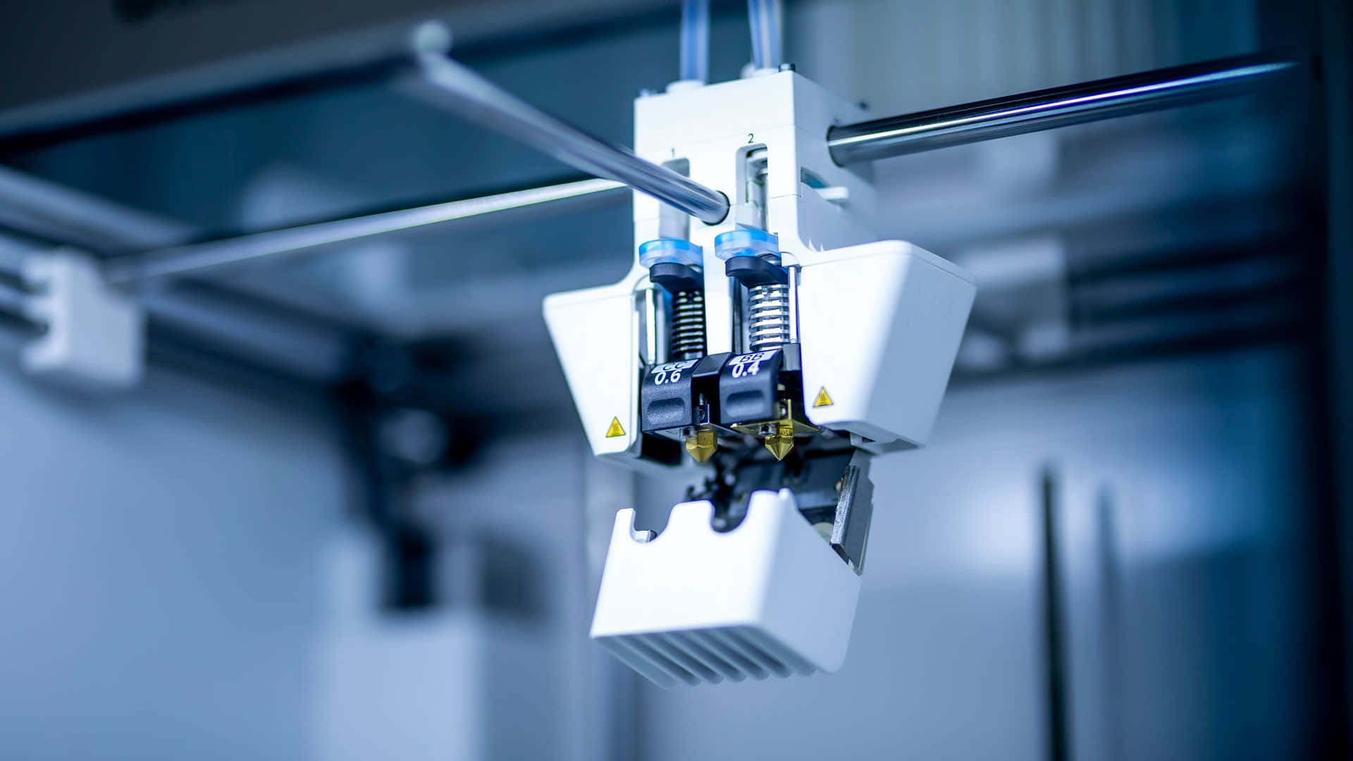 3d printer, dual extruder head, blue nozzles, Full HD Desktop Wallpaper