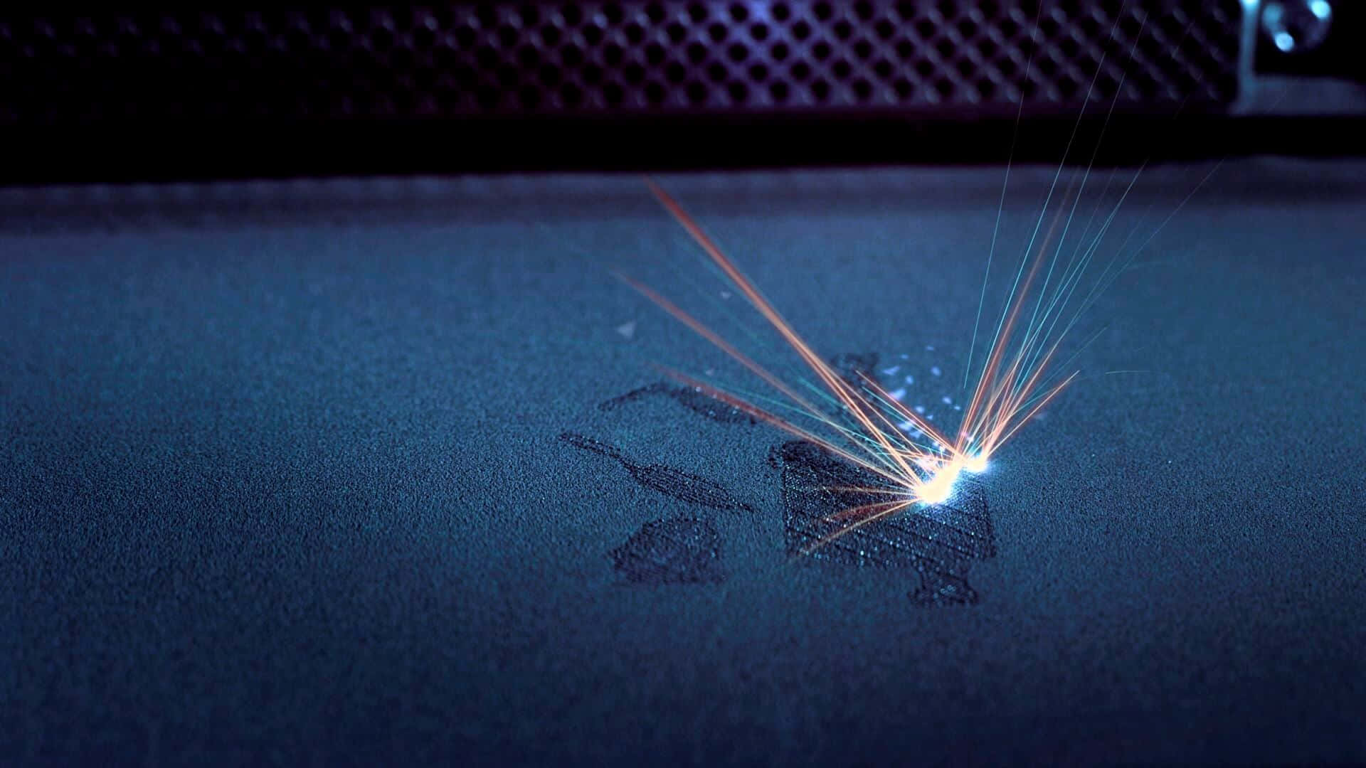 3d printer, laser point, orange and blue trails, Full HD Desktop Wallpaper
