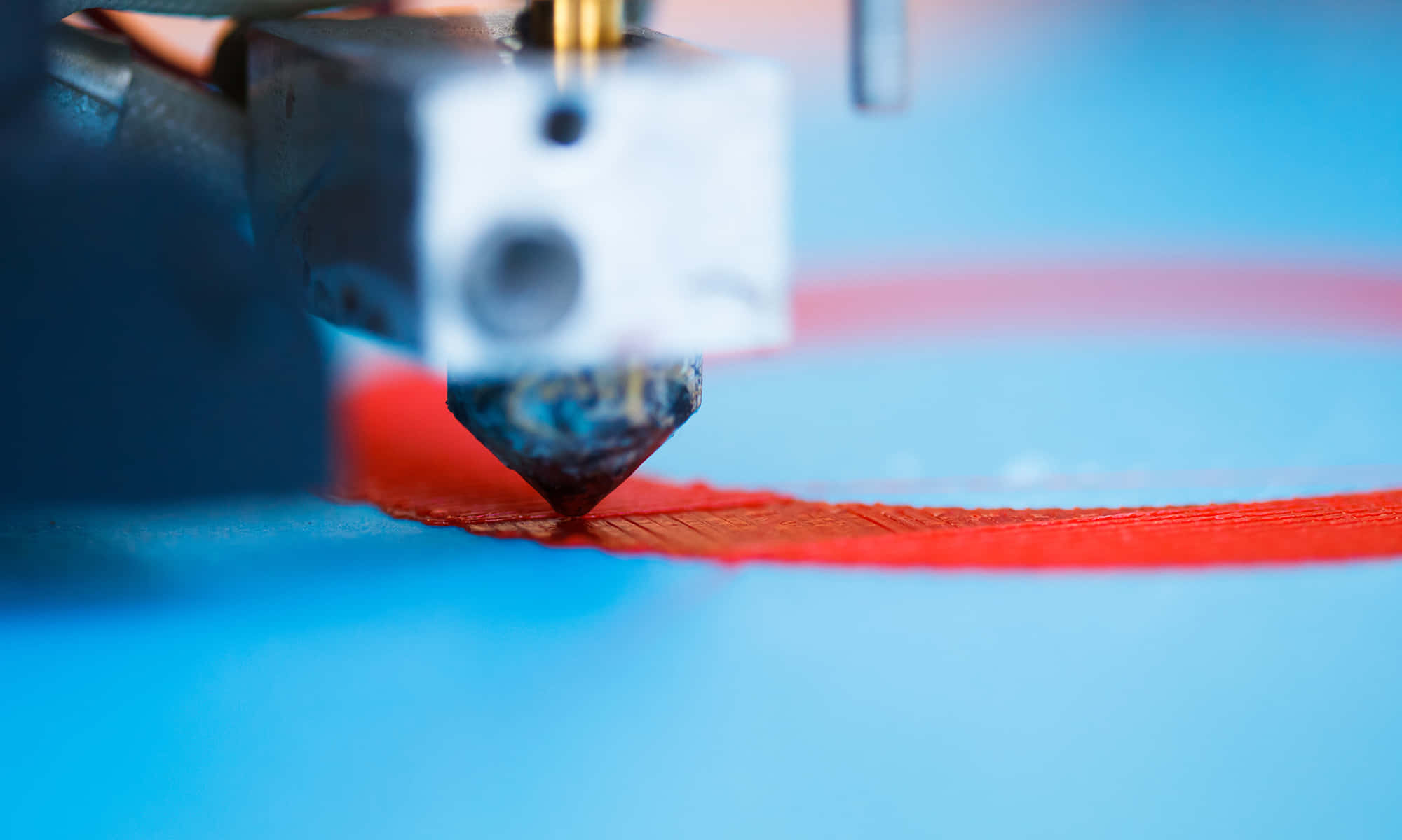 3d printer, red filament, blue surface, Full HD Desktop Wallpaper