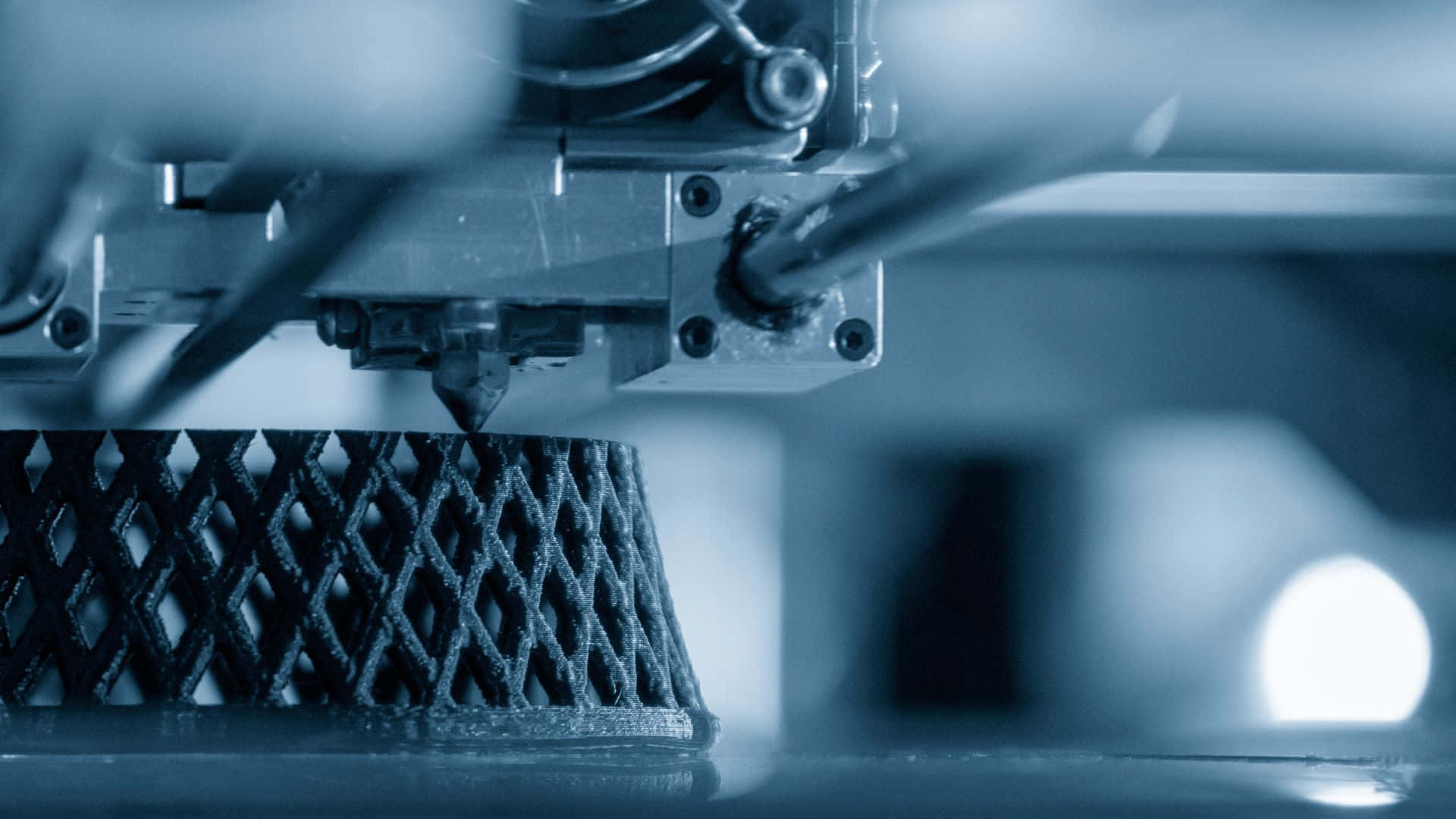 3d printer, geometric lattice structure, cool blue lighting, Full HD Desktop Wallpaper