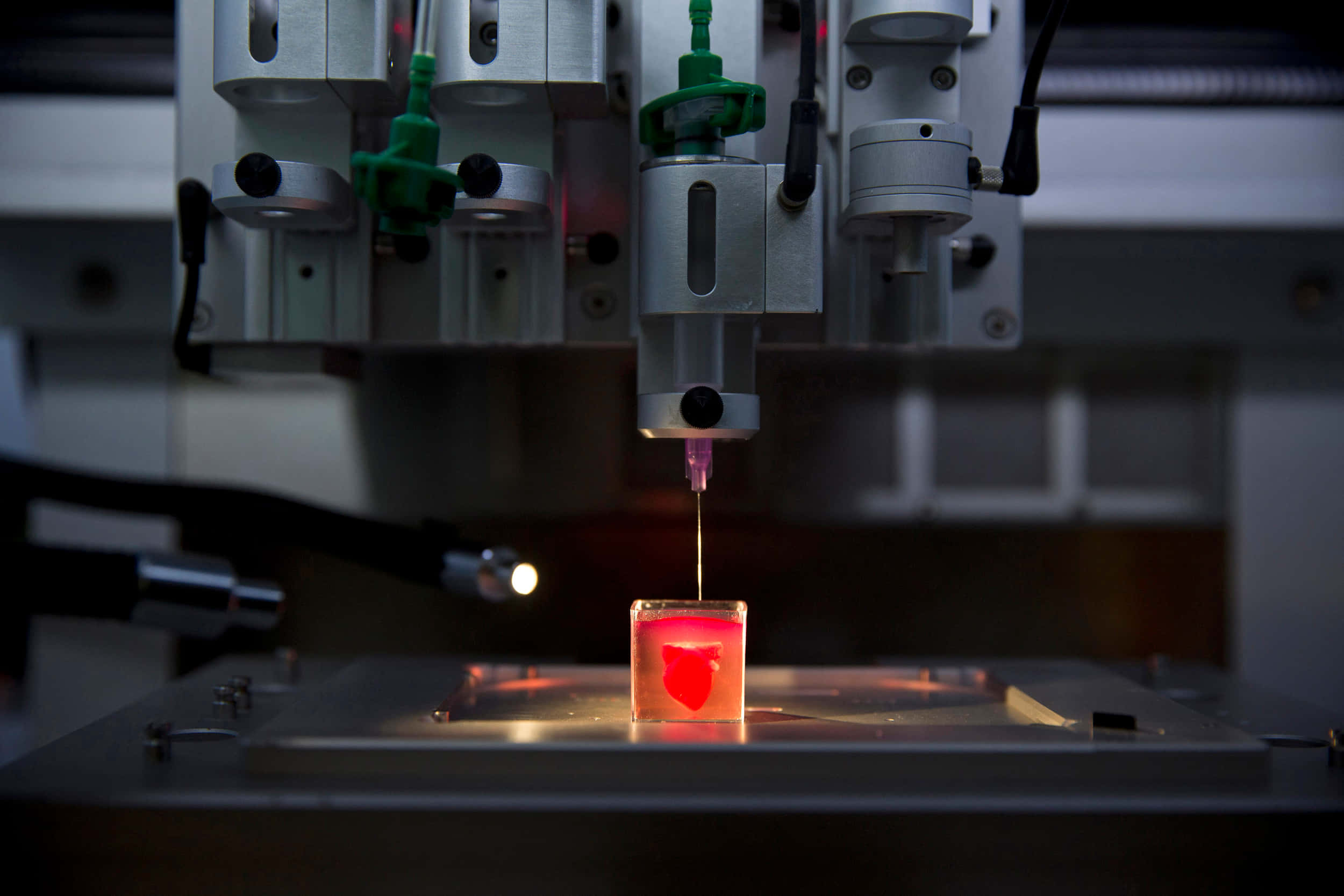 3d printer 2500 x 1667, robotic arm, glowing red liquid, Full HD Desktop Wallpaper