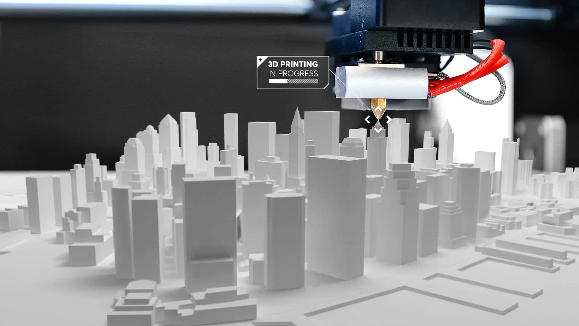 3D Printer, white cityscape model, skyscrapers, Full HD Desktop Wallpaper