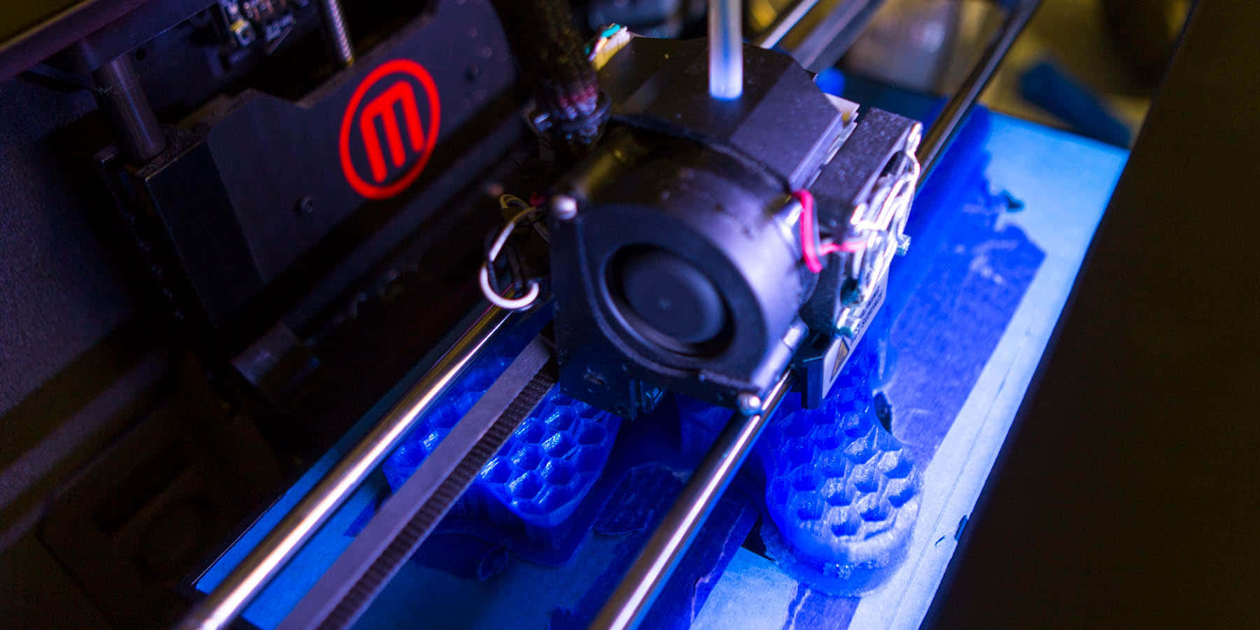 3d printer, blue filament, build plate, HD Desktop Wallpaper