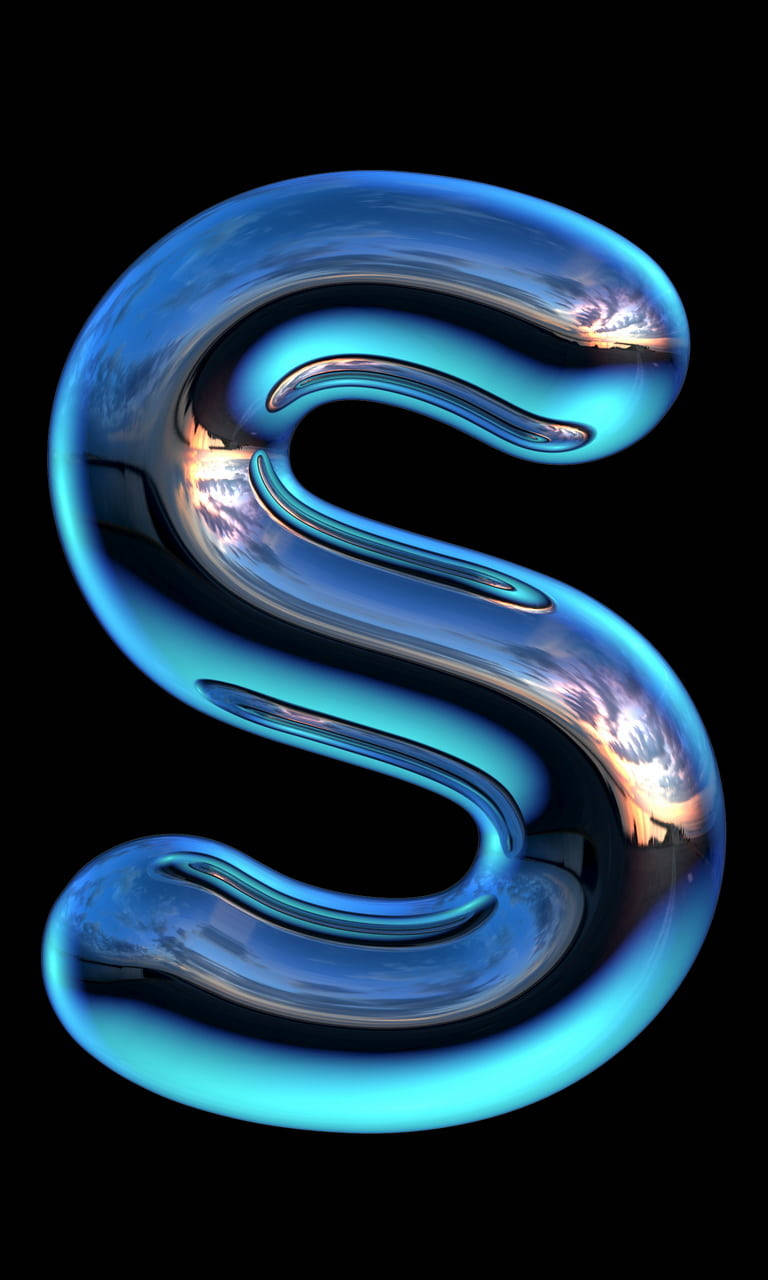3D letter S, glossy blue, vibrant sunset sky, HD Phone Wallpaper