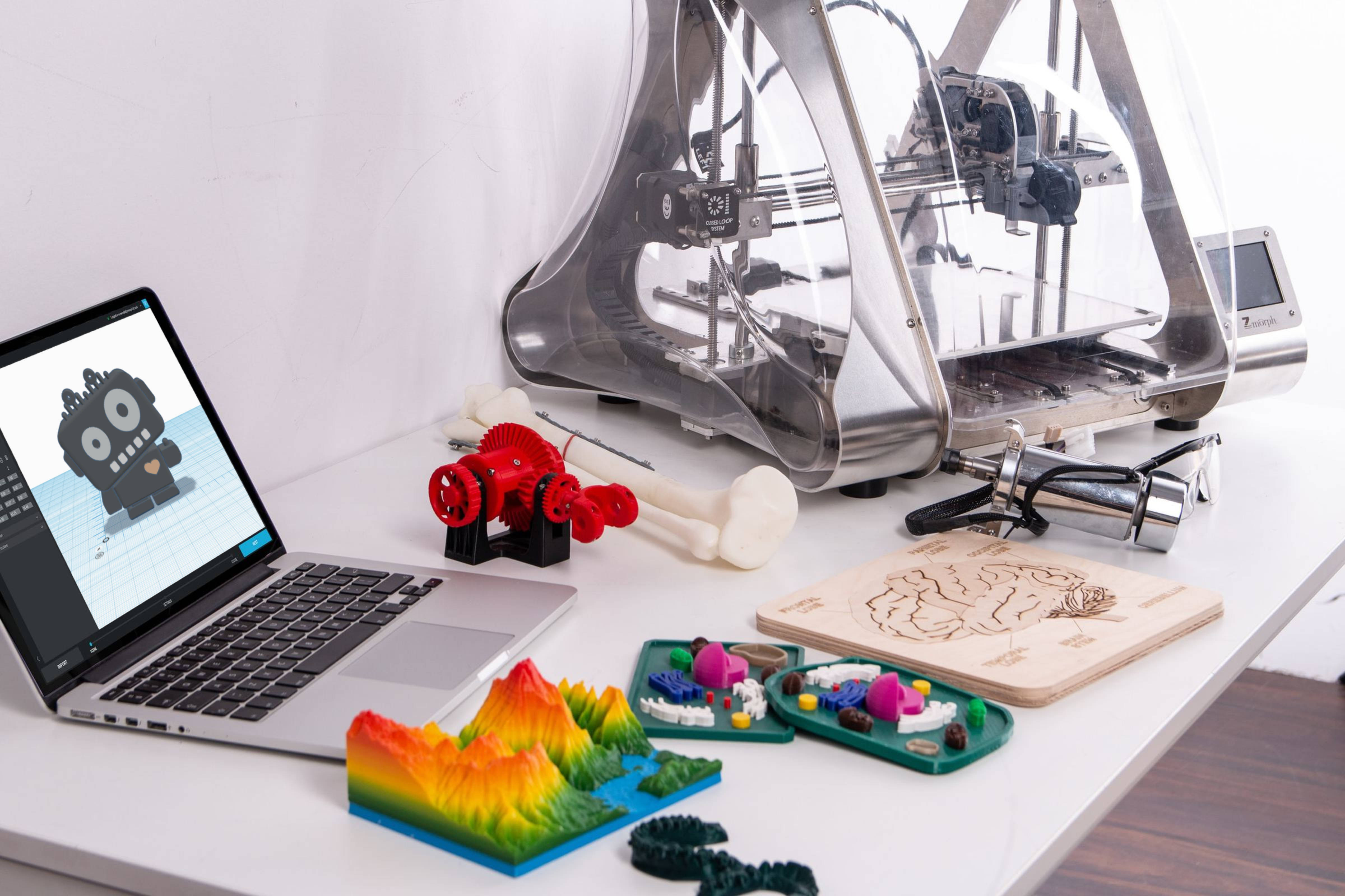 3D printer, 4K Programming Laptop, white desk, 4K Desktop Wallpaper