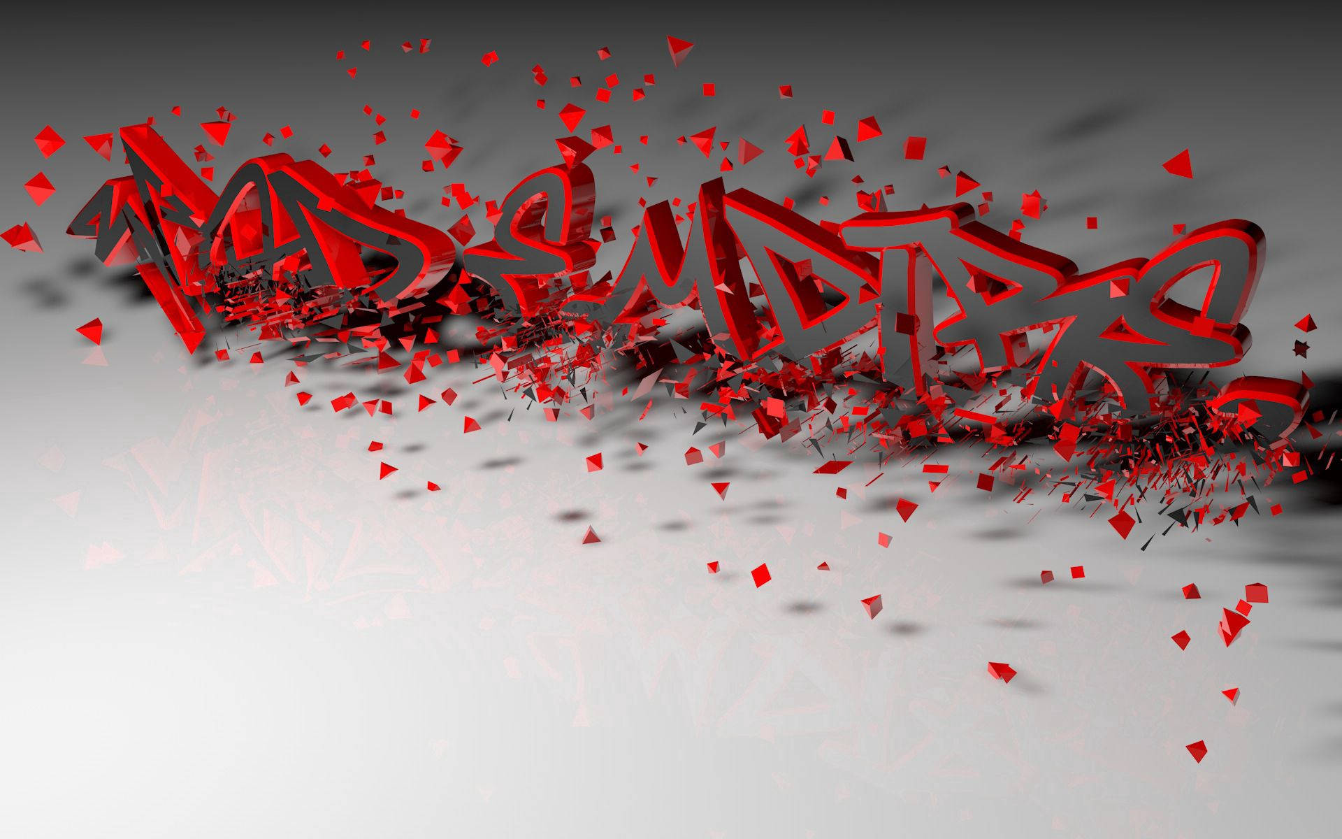3D Red and Gray Letter Outline, bold red 3D letters, shatter into fragments, Full HD Desktop Wallpaper