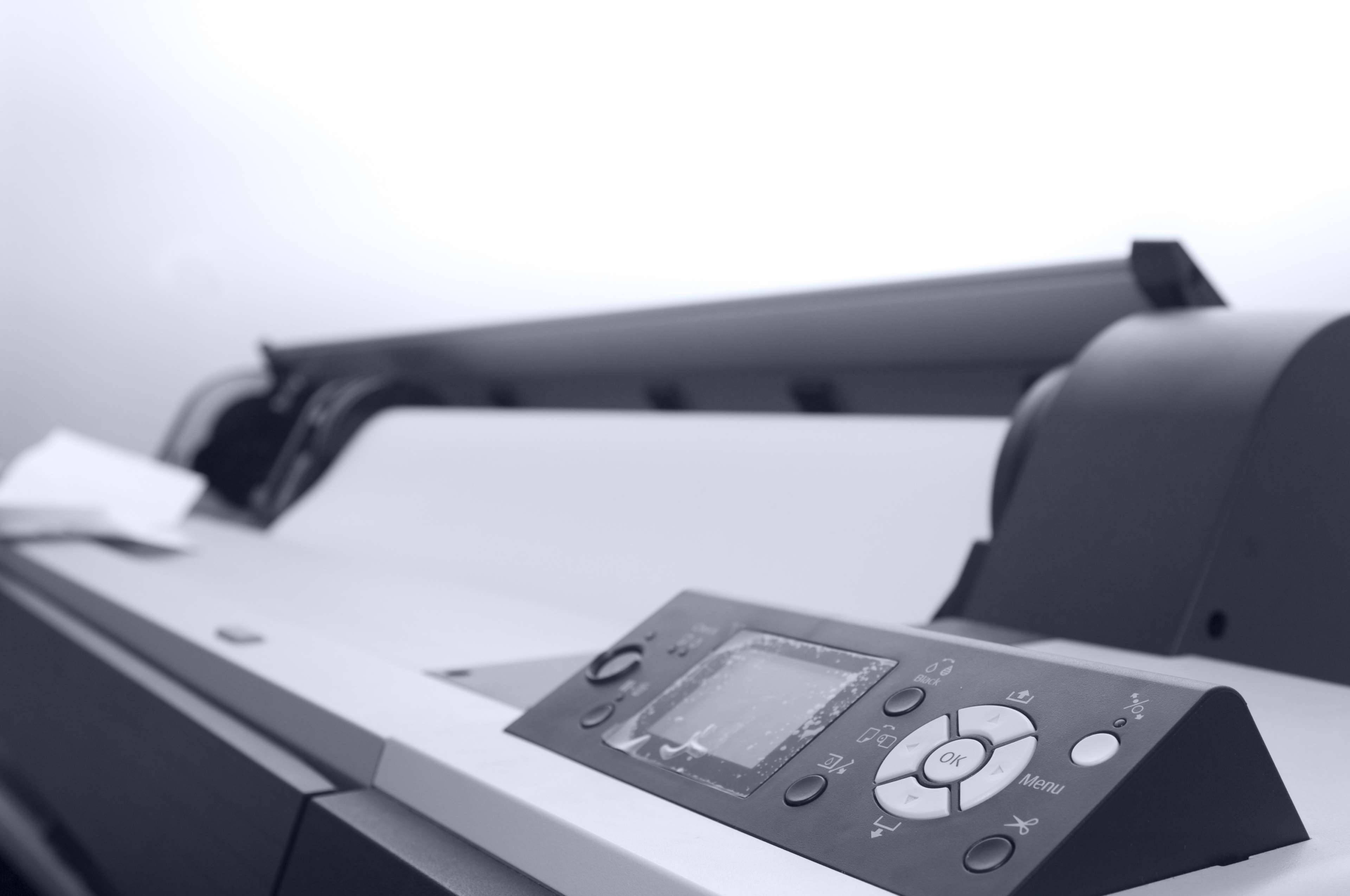 black and white printer, sleek modern printer, control panel, 4K Desktop Wallpaper