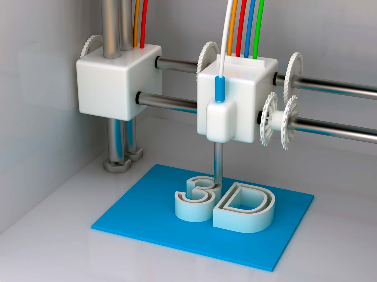 3d printer, light blue filament, blue build plate, HD Desktop Wallpaper