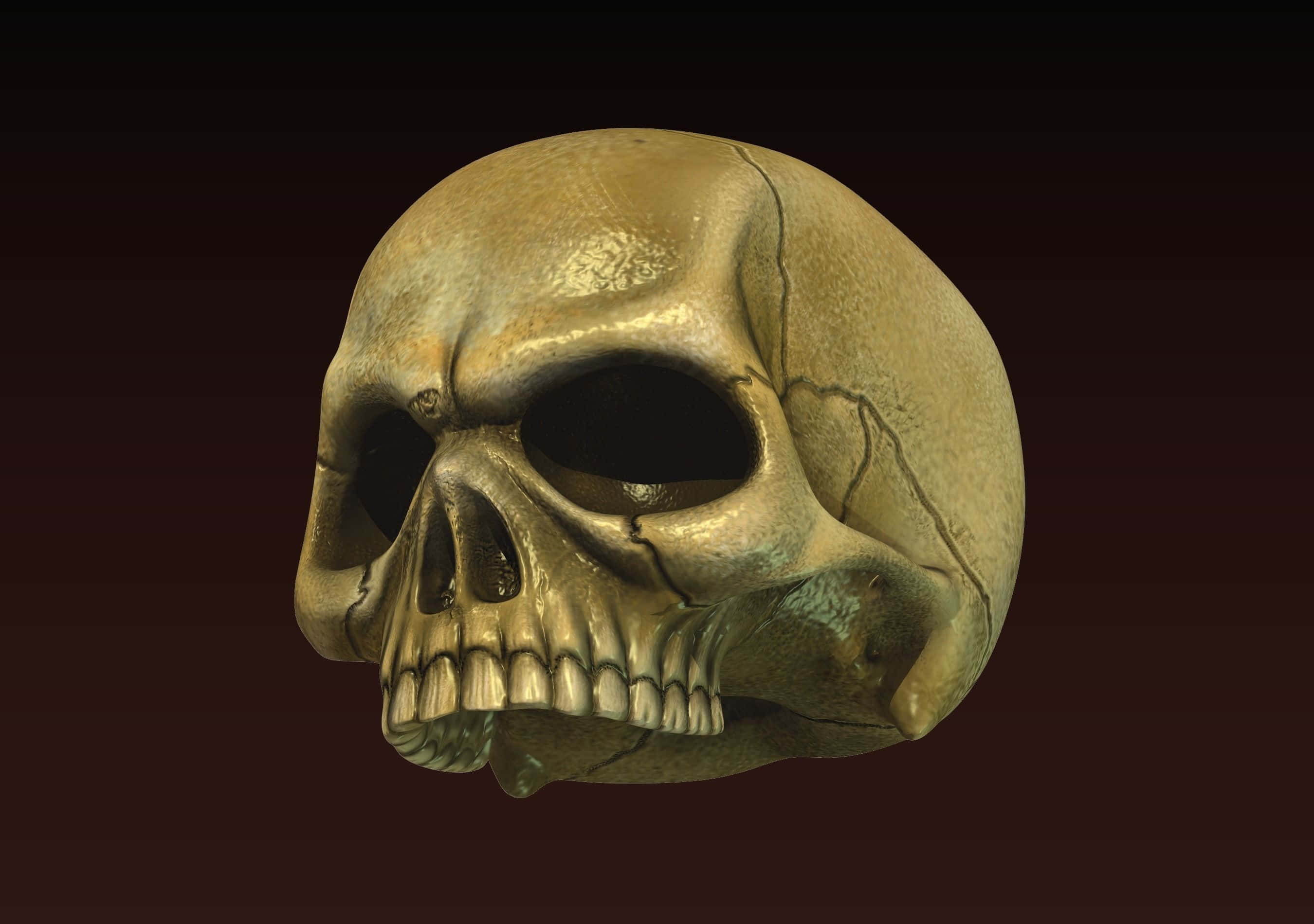 3d skull, golden skull, cracked texture, 2K Desktop Wallpaper