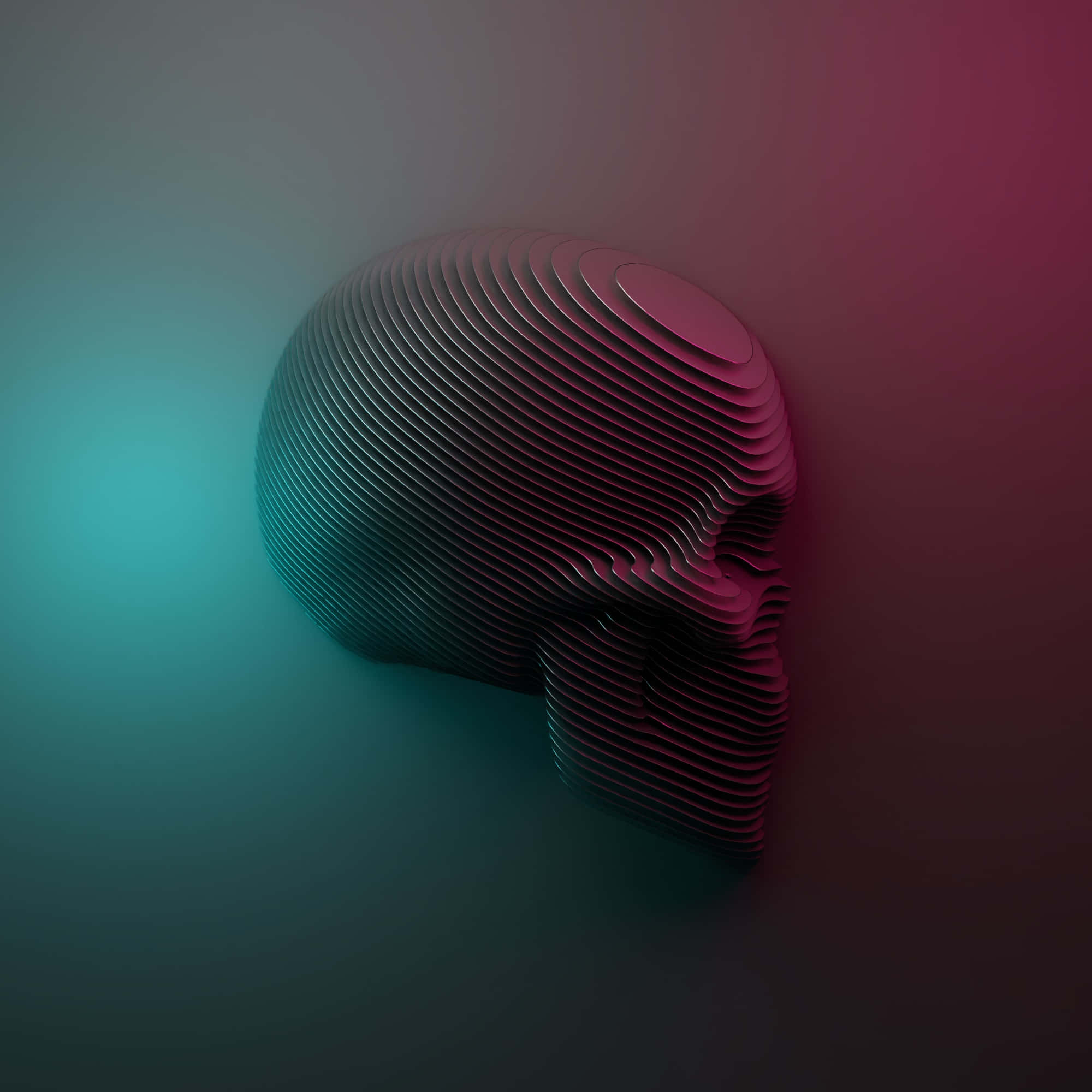 3d skull, layered concentric rings, gradient teal and magenta light, Full HD Desktop Wallpaper
