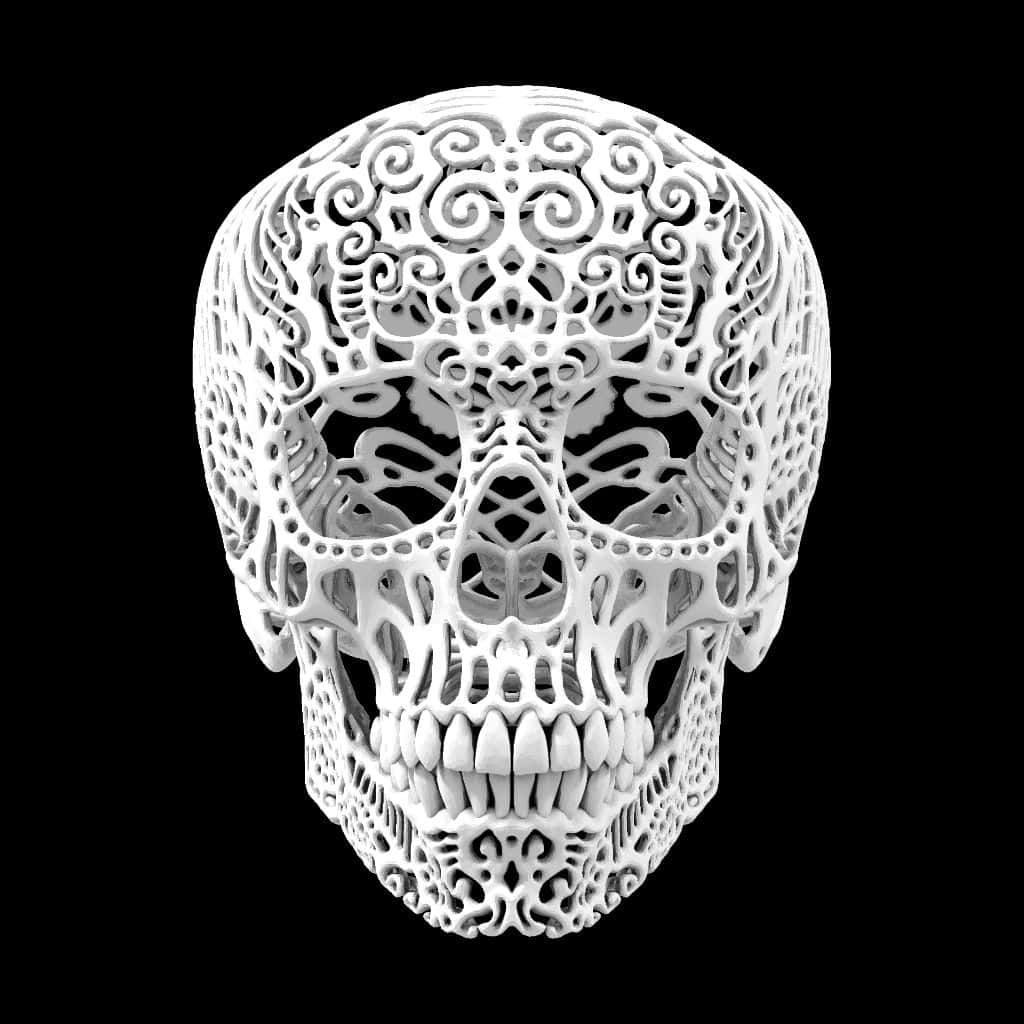 3d skull, white ornate skull, intricate filigree patterns, SD Desktop Wallpaper