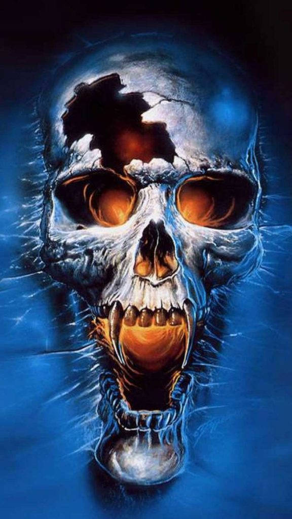 skull 3d, iPhone, glowing orange eyes, SD Phone Wallpaper
