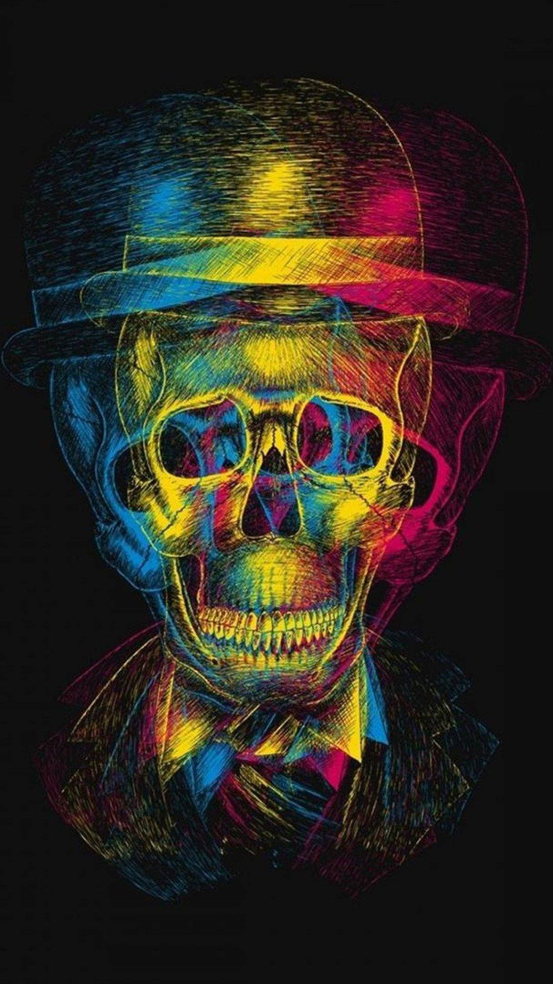 3d Skull, iPhone 6s Plus, neon-colored, Full HD Phone Wallpaper