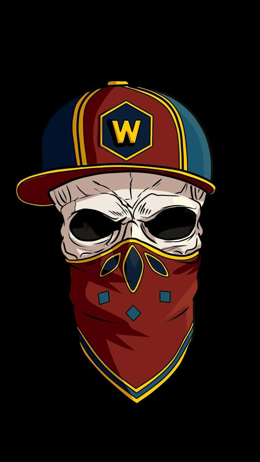 skull, colorful baseball cap, red bandana, HD Phone Wallpaper