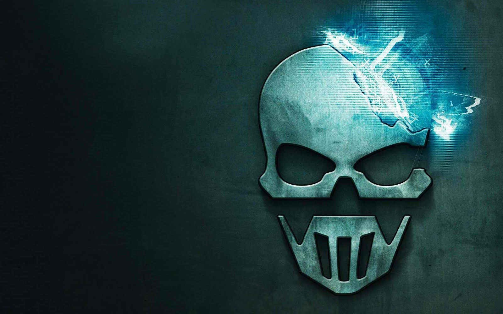 3d metal skull, electric blue energy, dark textured background, HD Desktop Wallpaper