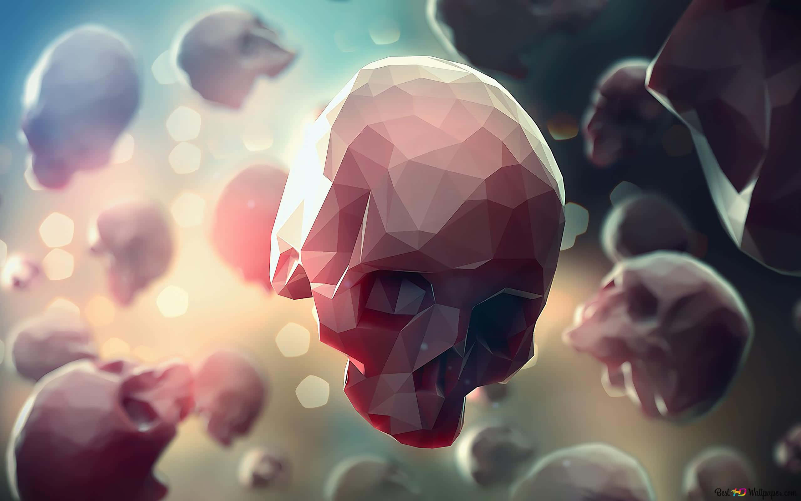 galaxy skull, low-poly skull, glowing particles, 2K Desktop Wallpaper