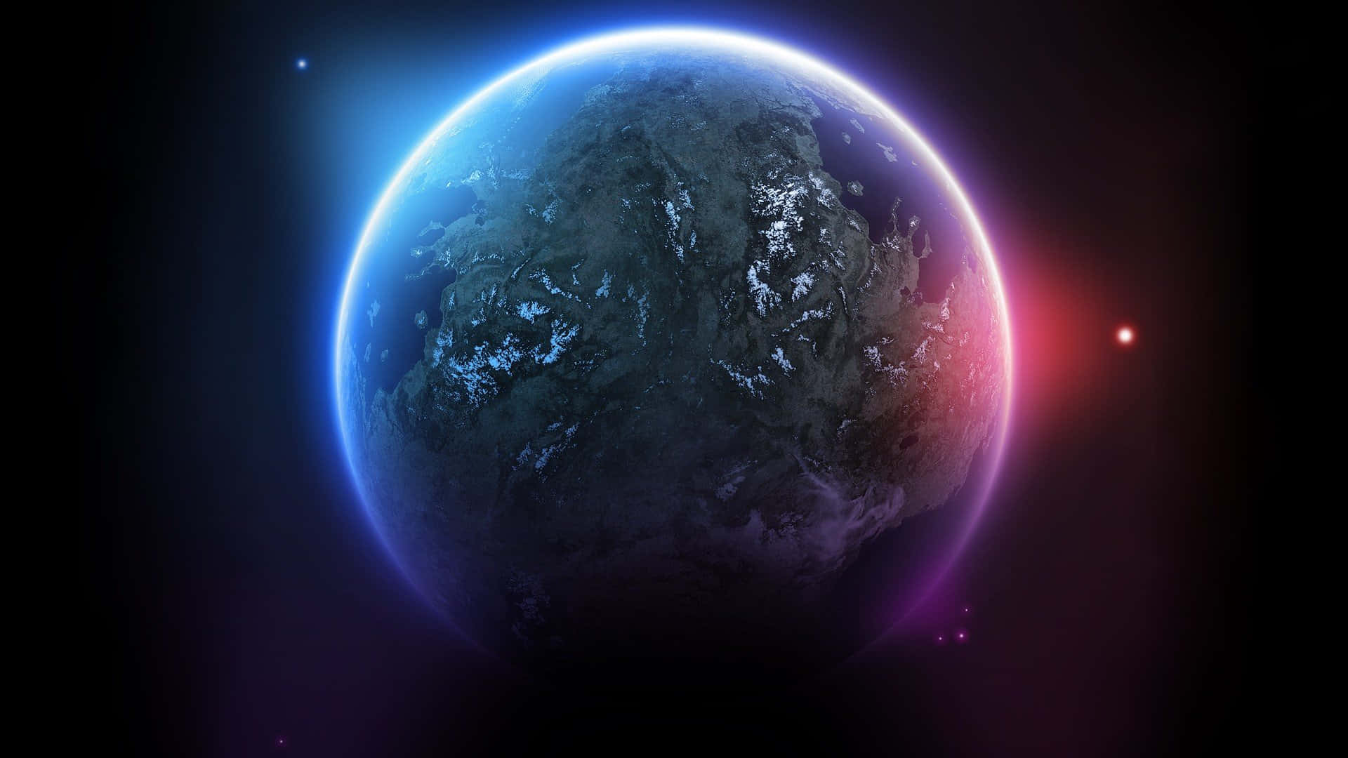 3d Space, blue planet, snow-capped continents, Full HD Desktop Wallpaper