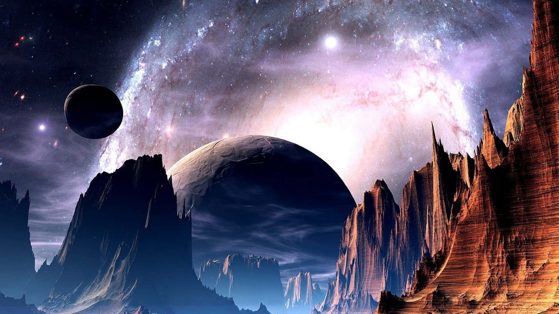 3d Space, galaxy, moons, Full HD Desktop Wallpaper