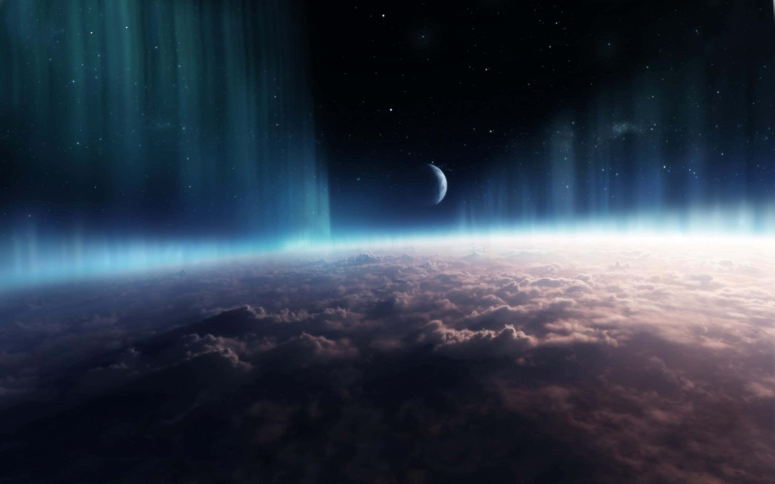 3d space, auroras, planet, 2K Desktop Wallpaper