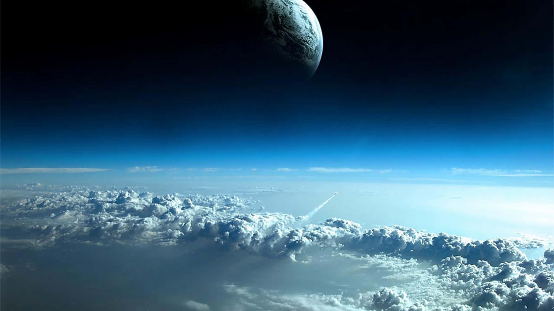 3d Space, rocket, fluffy white clouds, Full HD Desktop Wallpaper
