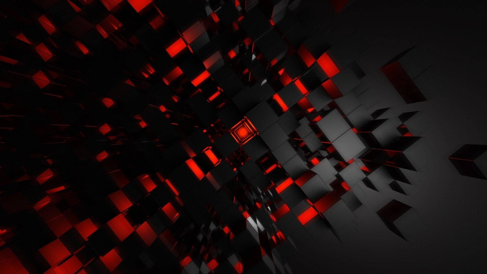 3d red and black cubes, glowing red cubes, tunnel, Full HD Desktop Wallpaper