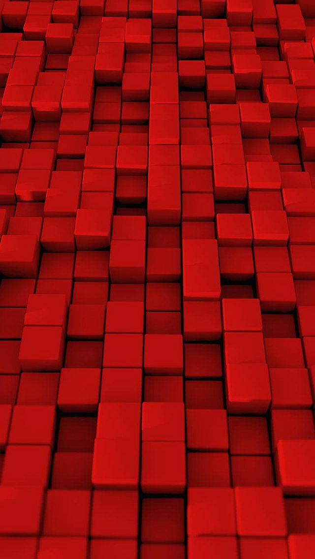 pure red, 3d squares, glossy red cubes, SD Phone Wallpaper