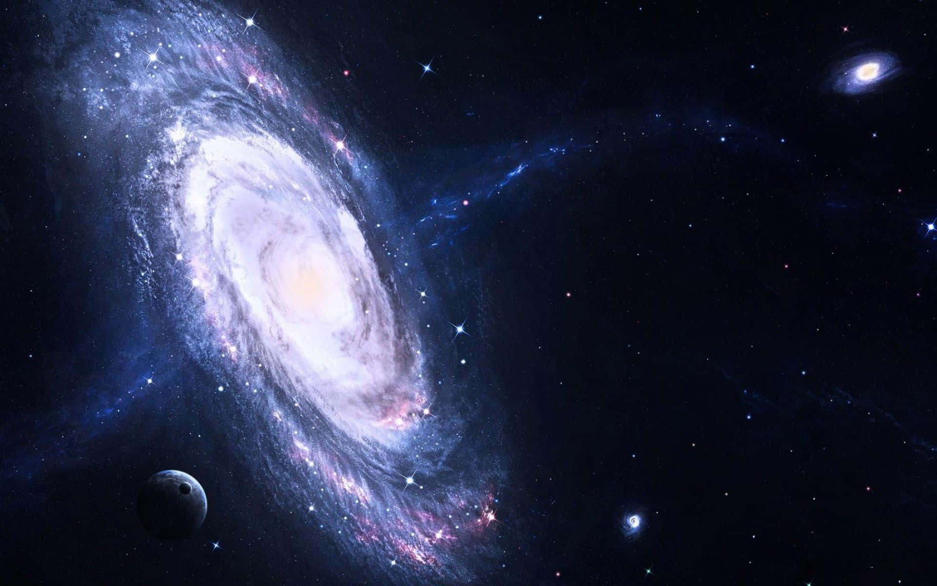 3d Space, spiral galaxy, blue nebulae, Full HD Desktop Wallpaper