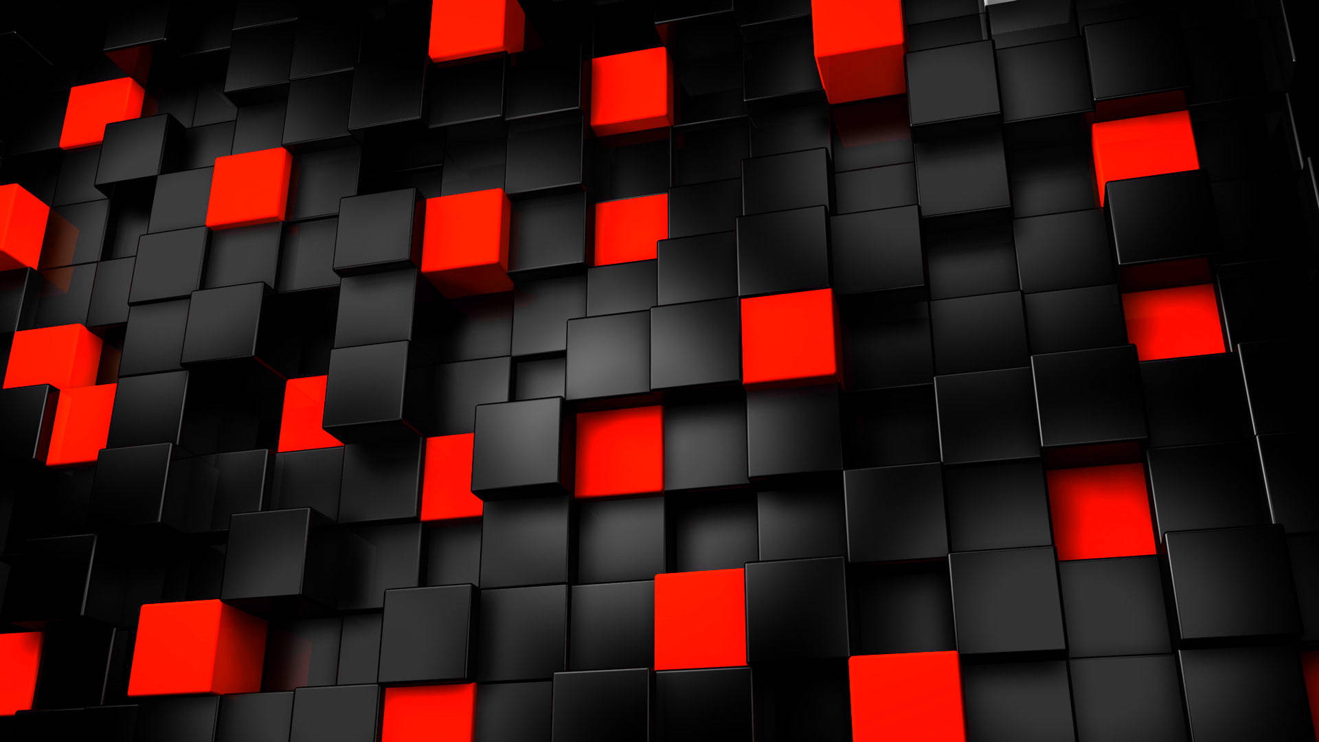 black cubes, red cubes, geometric 3d pattern, Full HD Desktop Wallpaper