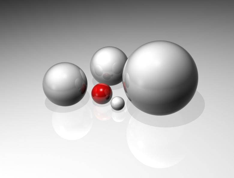3d red and white spheres, metallic spheres, vibrant red sphere, SD Desktop Wallpaper
