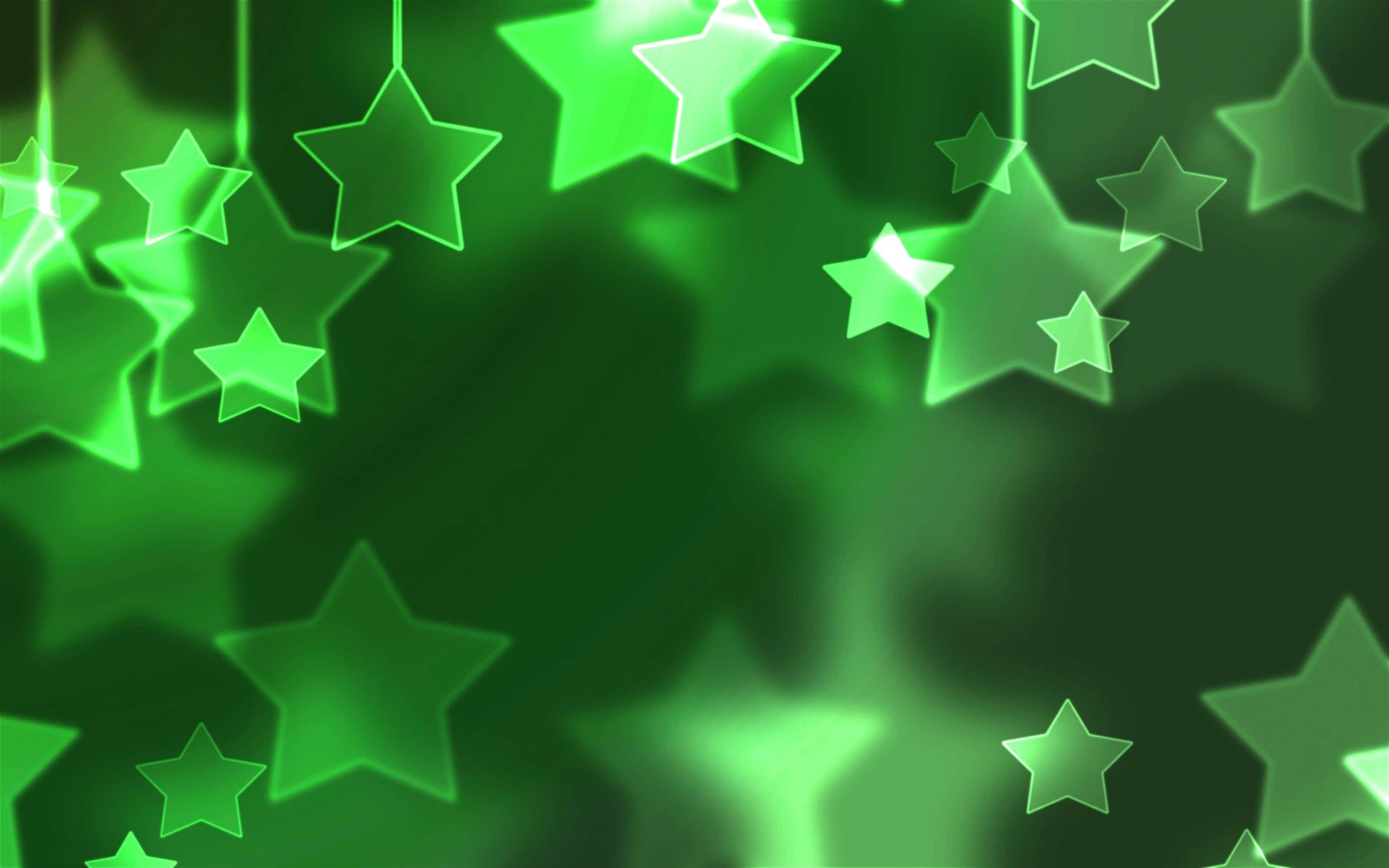 3d star, green star shapes, dark green gradient background, 2K Desktop Wallpaper