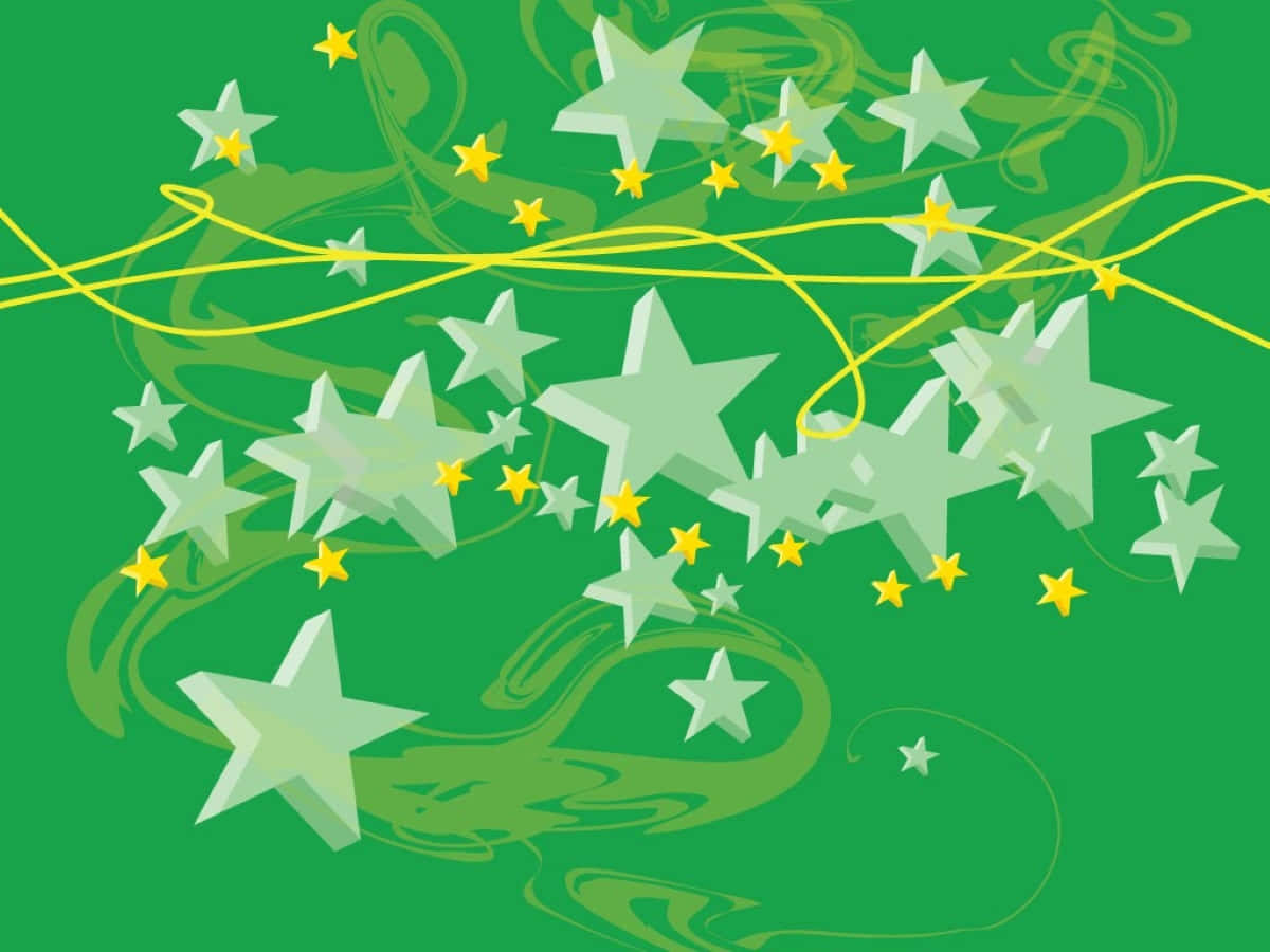 3d star, vibrant green background, layered white and yellow stars, SD Desktop Wallpaper