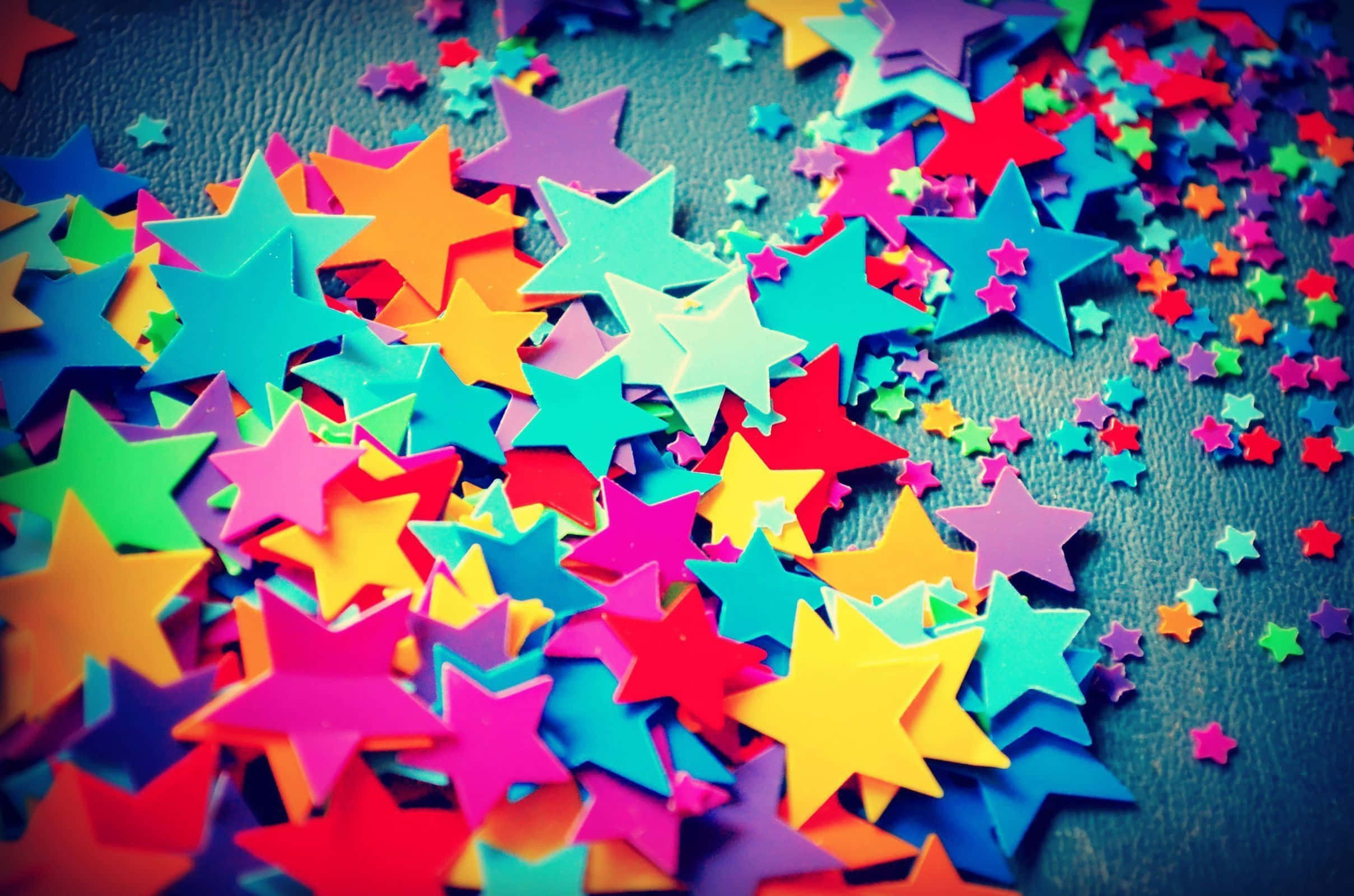 3d star, multicolored paper stars, textured blue surface, Full HD Desktop Wallpaper