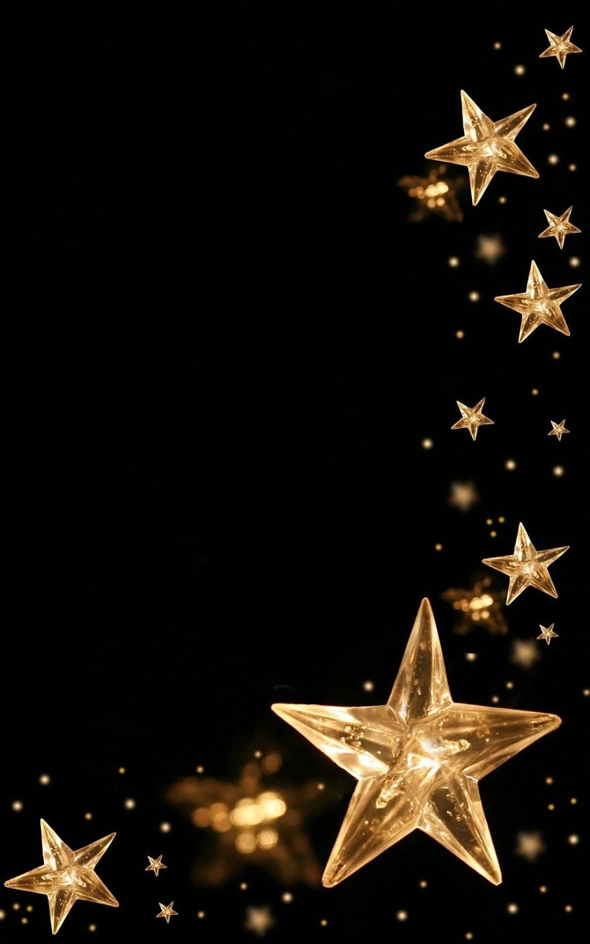 3d star, golden glowing stars, deep black background, Full HD Phone Wallpaper