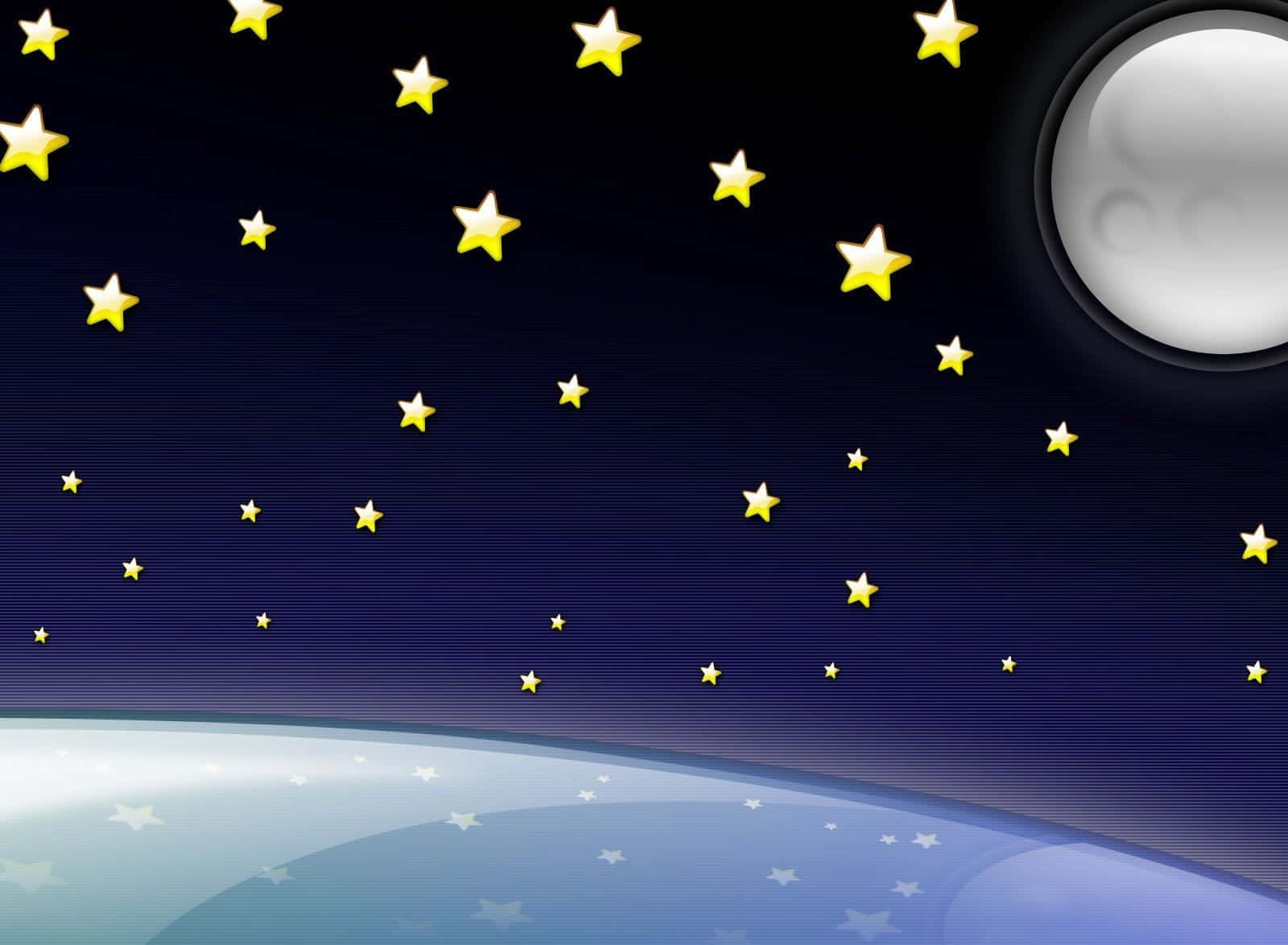 3d star, glowing yellow stars, curved blue planet horizon, HD Desktop Wallpaper