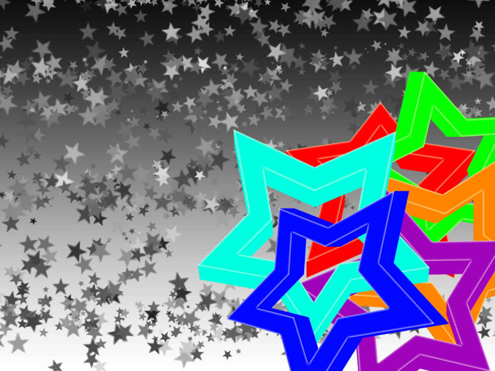 3d star, rainbow hues, gradient of grayscale stars, HD Desktop Wallpaper