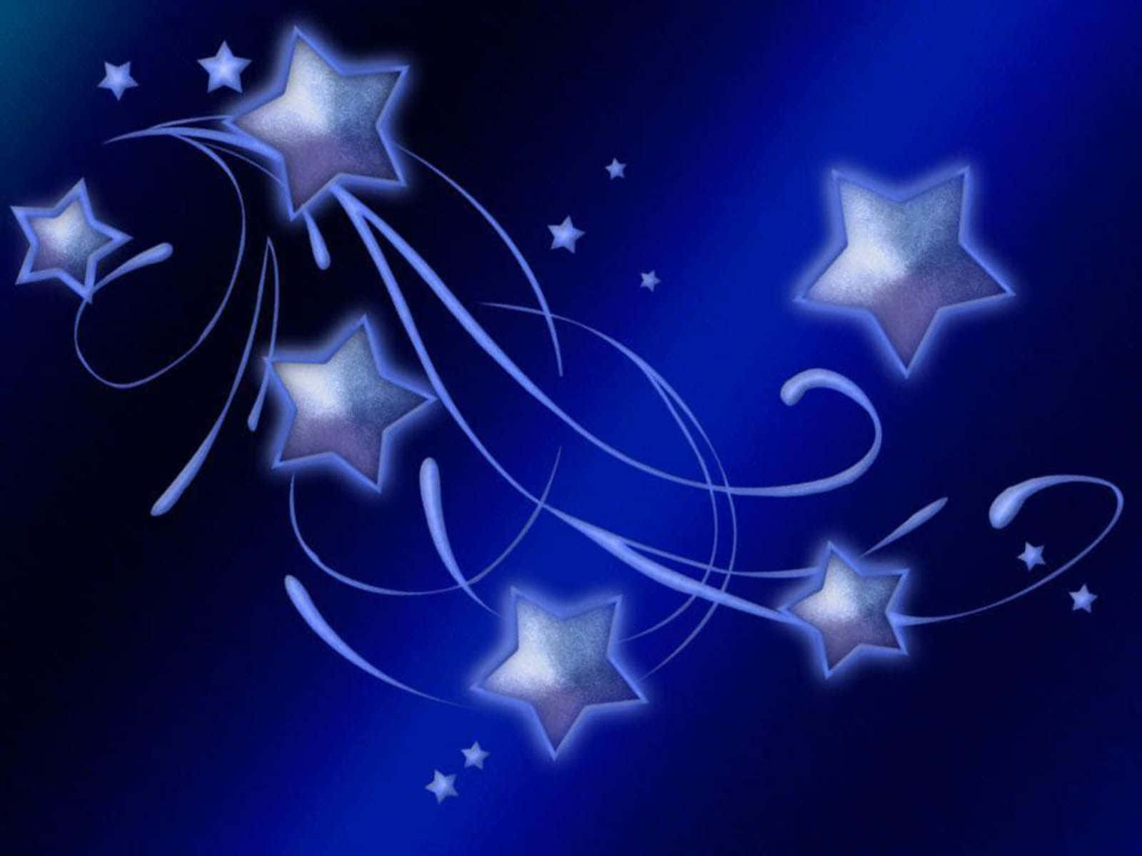 3d star, gradient blue sky, glowing silver stars, HD Desktop Wallpaper