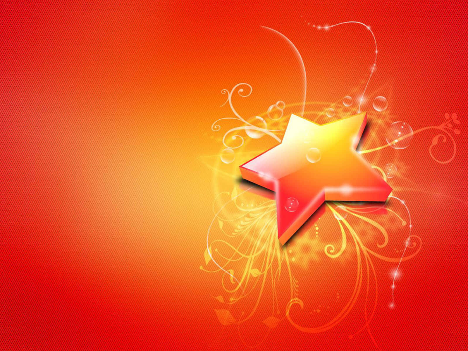 3d star, glowing golden star, swirling floral patterns, HD Desktop Wallpaper
