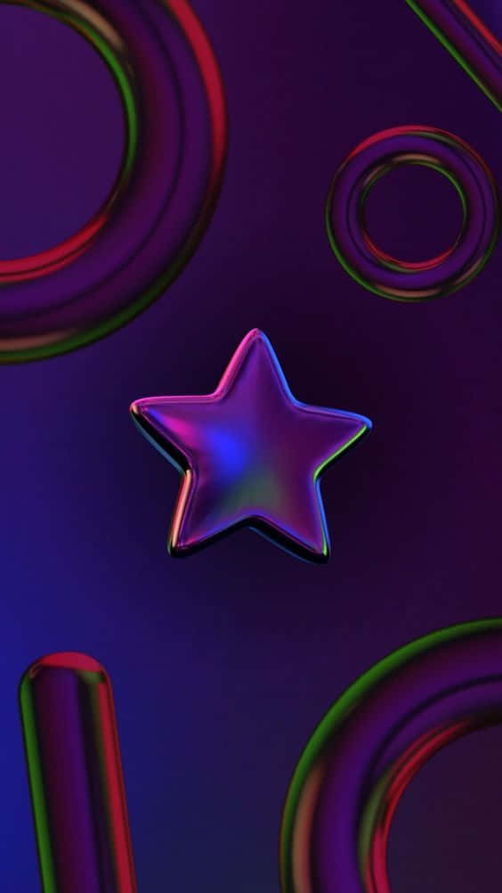 Vibrant Y2 K Starand Rings3 D, glowing metallic star, colorful reflective rings, SD Phone Wallpaper