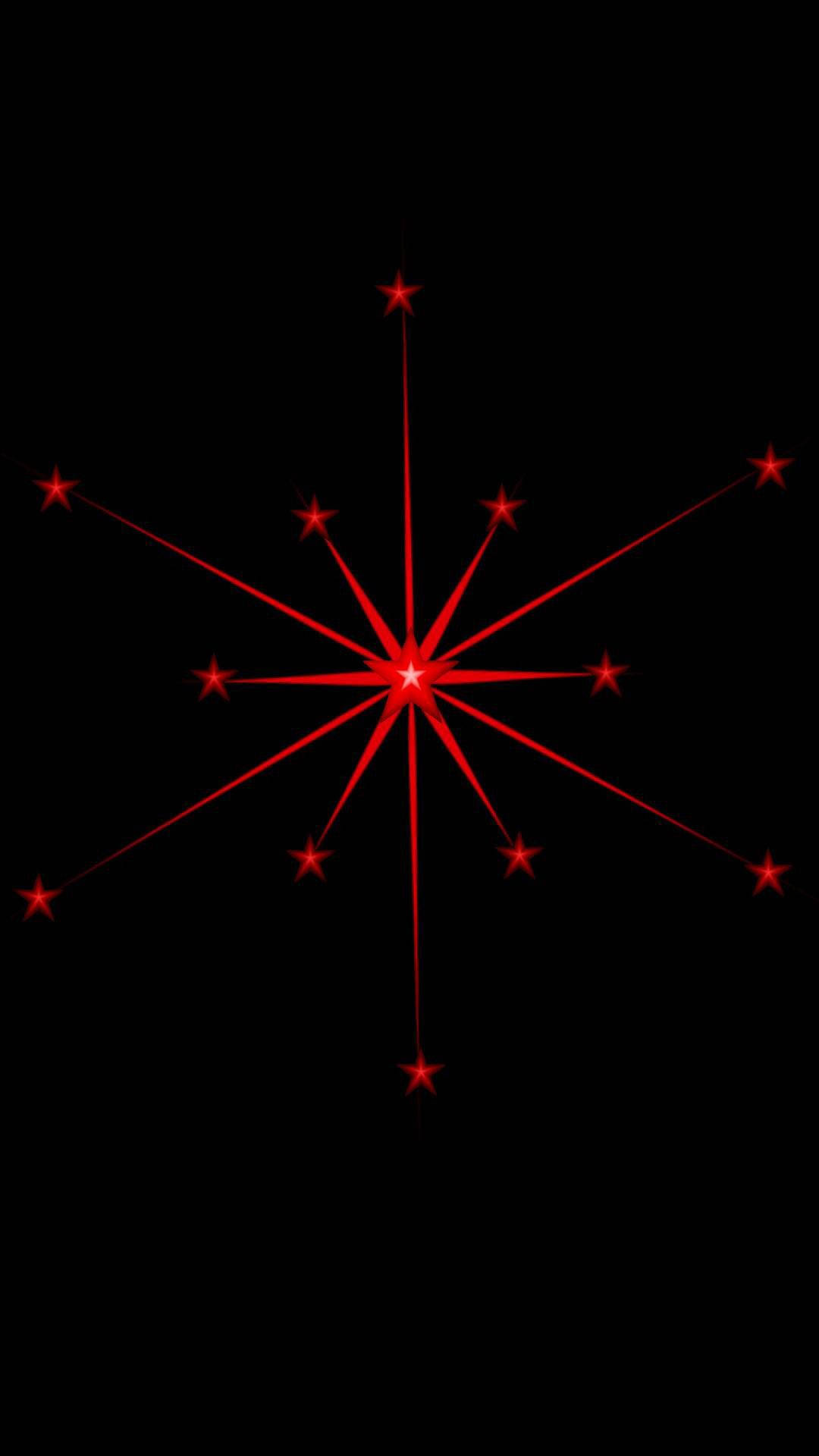 red starburst, glowing points, pure black background, Full HD Phone Wallpaper