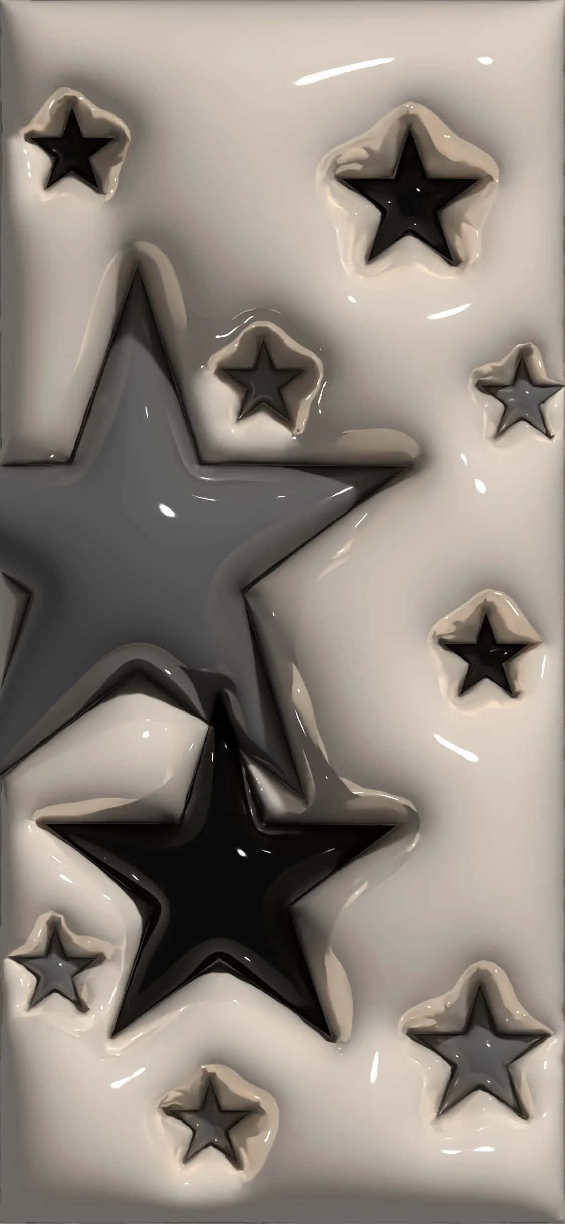 3d, blackand white stars, glossy white surface, Full HD Phone Wallpaper