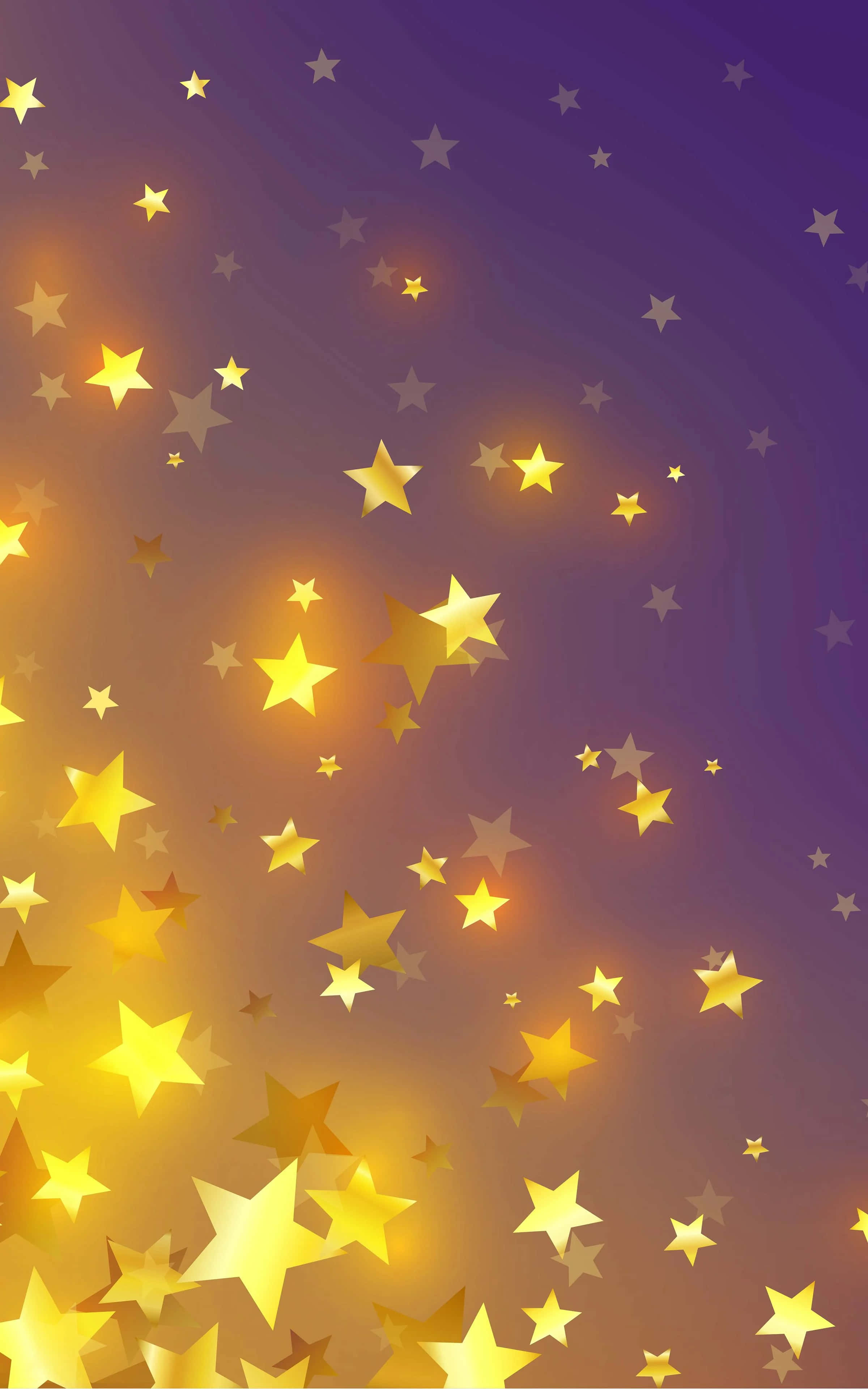 3d star, golden stars, gradient purple and orange sky, 4K Phone Wallpaper