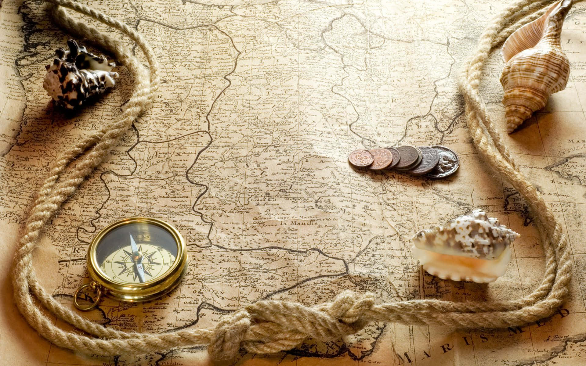 3d travel, illuminated tunnel, vintage map, Full HD Desktop Wallpaper