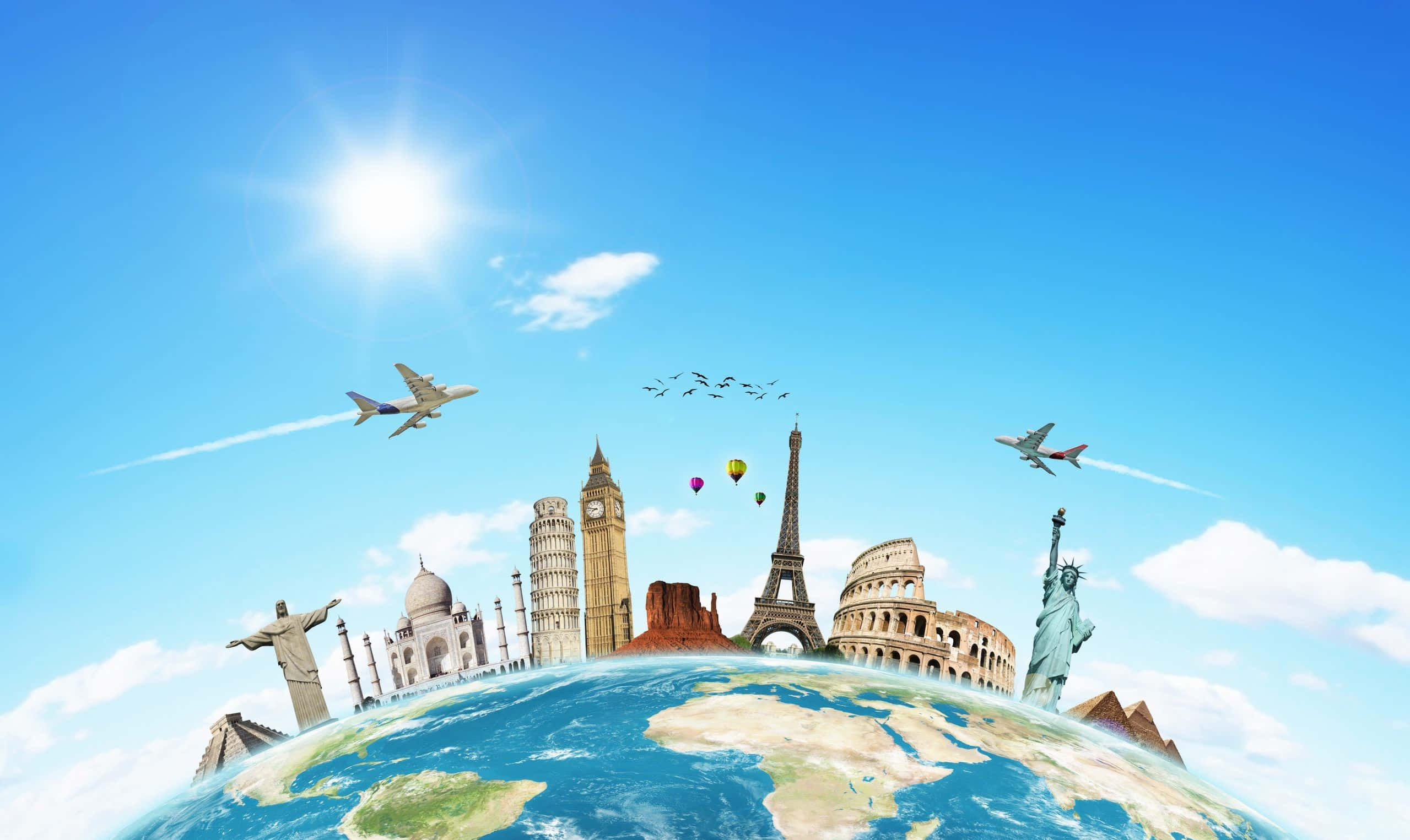 3d travel, floating islands, waterfalls, Full HD Desktop Wallpaper